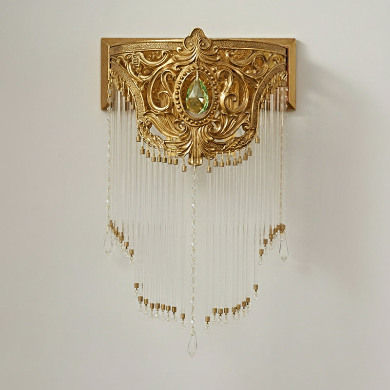 The lamp against a light colored wall.