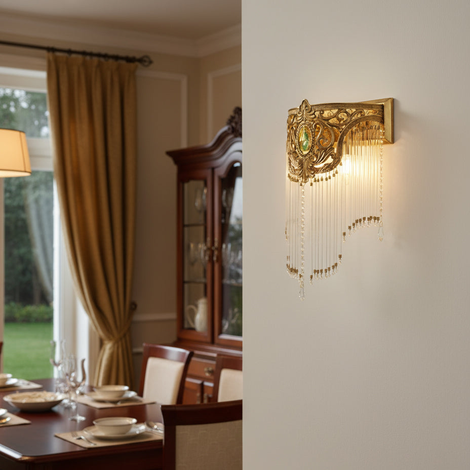 Side view of the brass Bow Tie Crystal Wall Lamp.