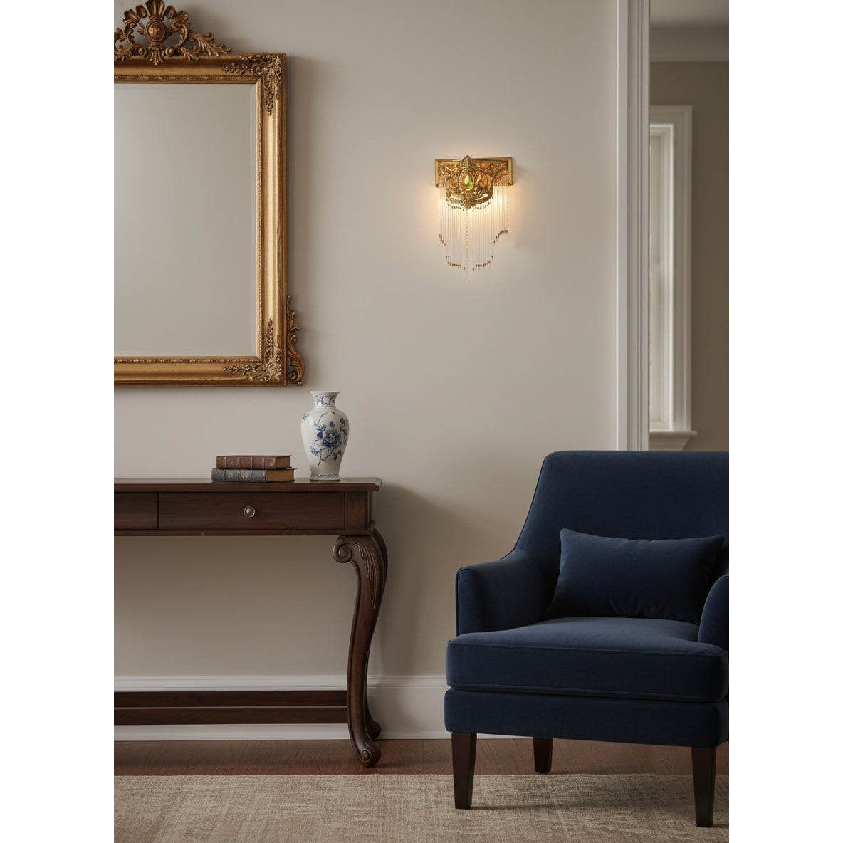 Dimensions overlay on the Bow Tie Crystal Wall Lamp.