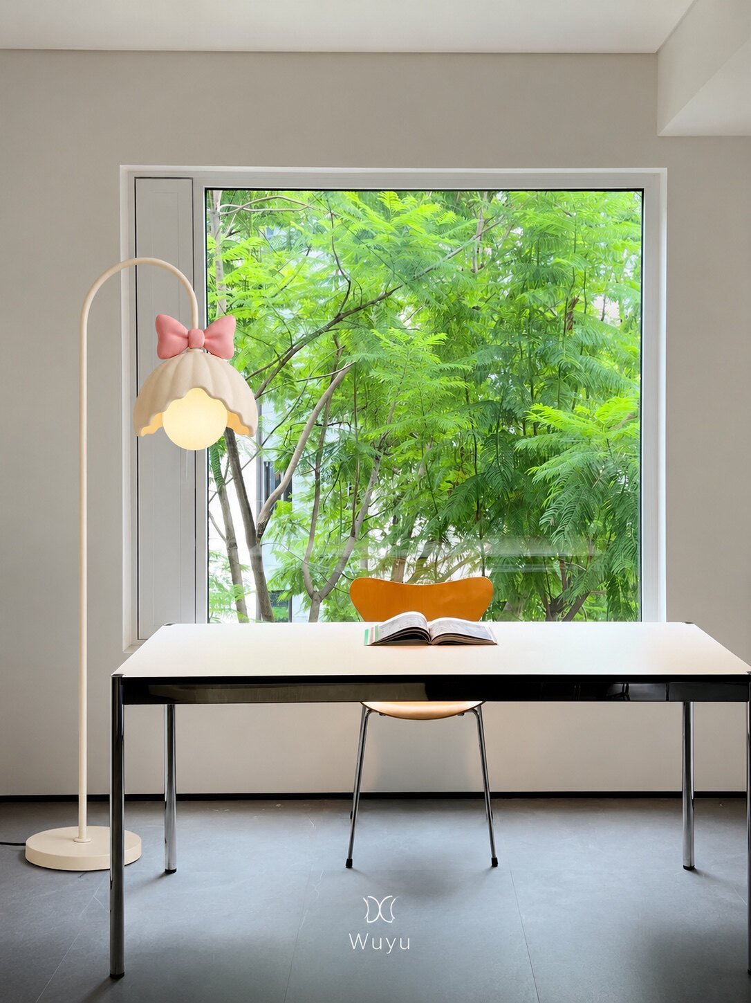 Bow Trim Petal Shade Floor Lamp-Neutral Decor