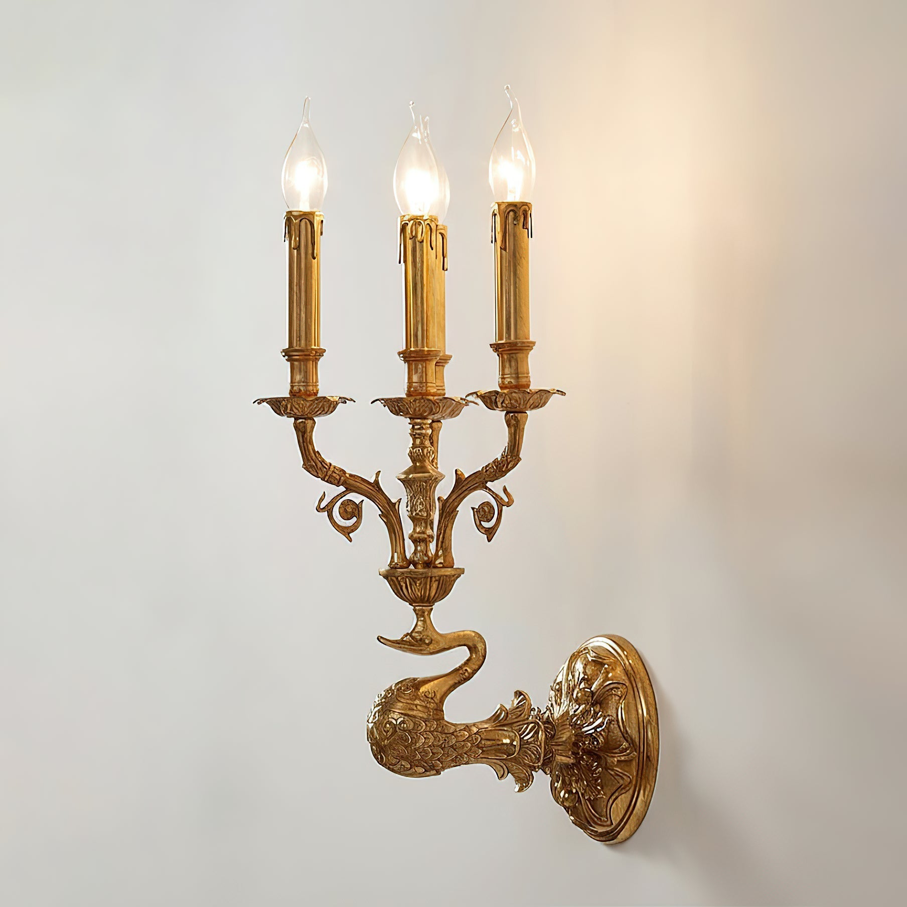 The lamp casting a warm, ambient glow on the wall.