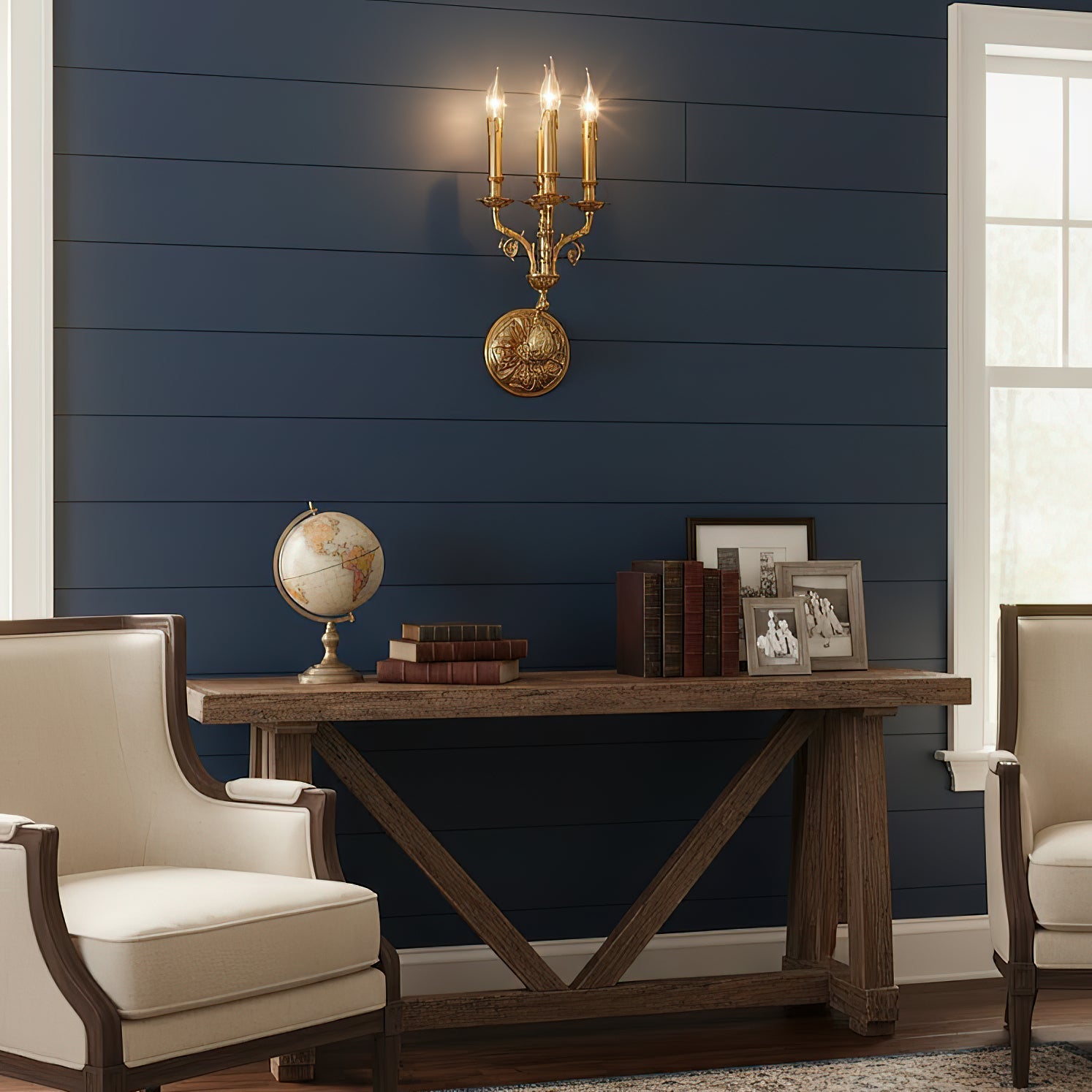 The Brad Palace Wall Lamp installed in an elegant hallway.
