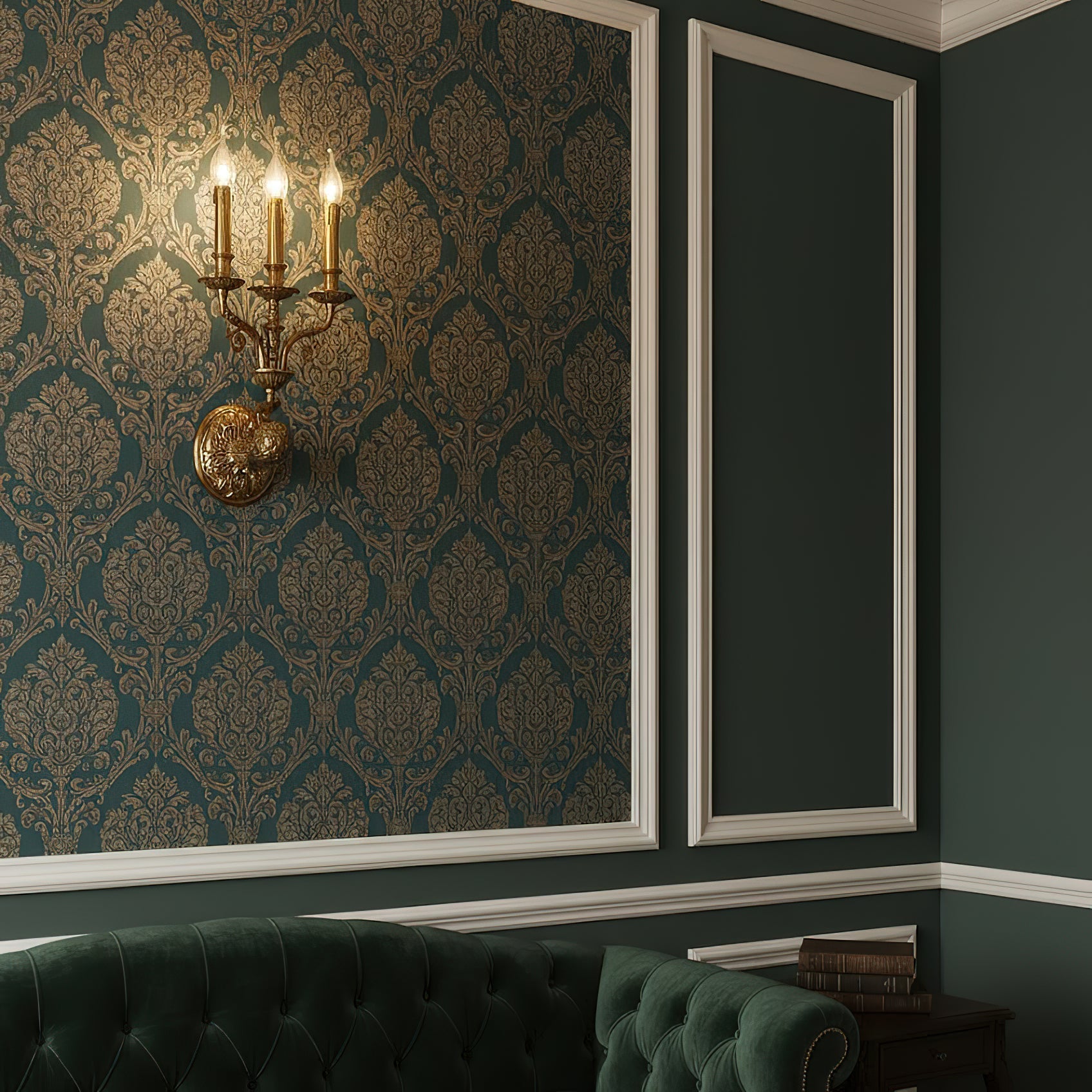 Lifestyle image of the Brad Palace Wall Lamp in a living room.