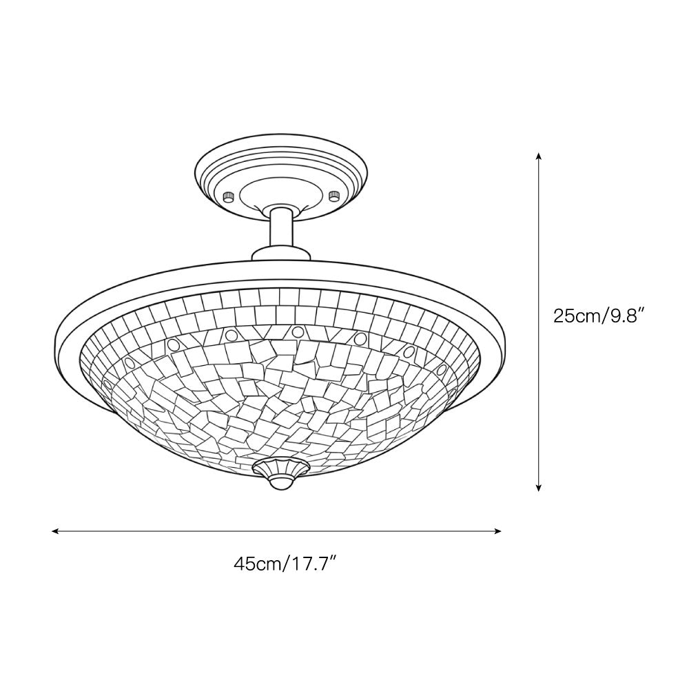 The Bradshaw Mosaic Flush Mount illuminated, casting a warm and inviting glow.