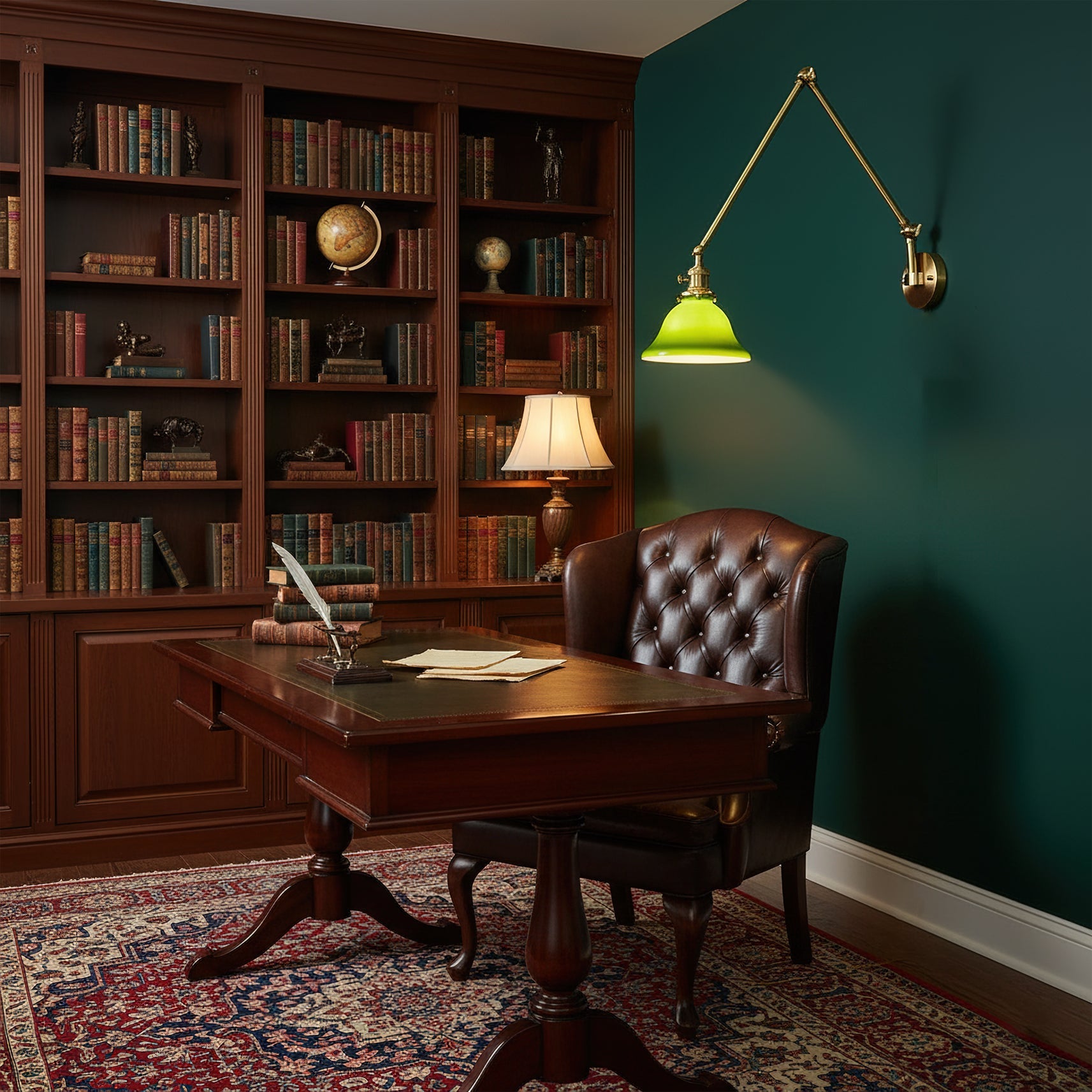 Brady Swing Arm Wall Lamp against a light wall.