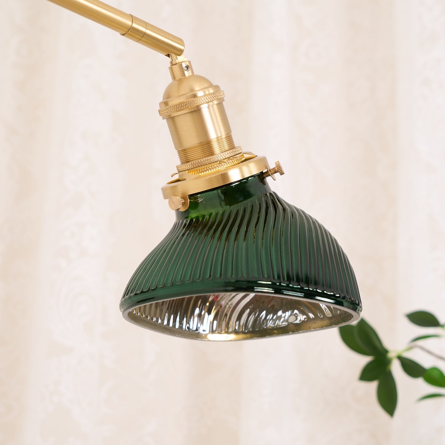 Emeric Adjustable Swing Arm Wall Lamp with Green Glass Shade