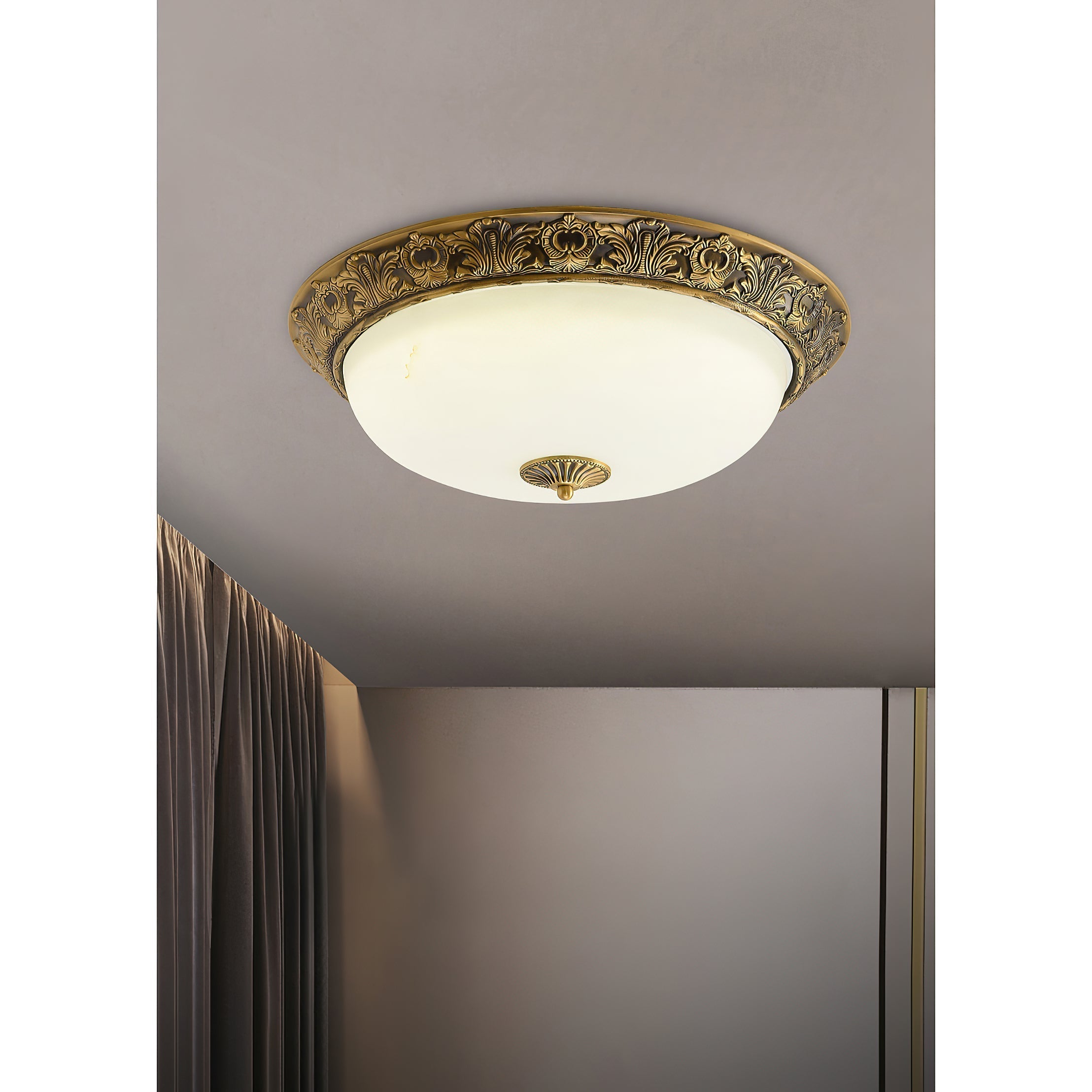 Brahm Flush Ceiling Lamp mounted against a dark ceiling.
