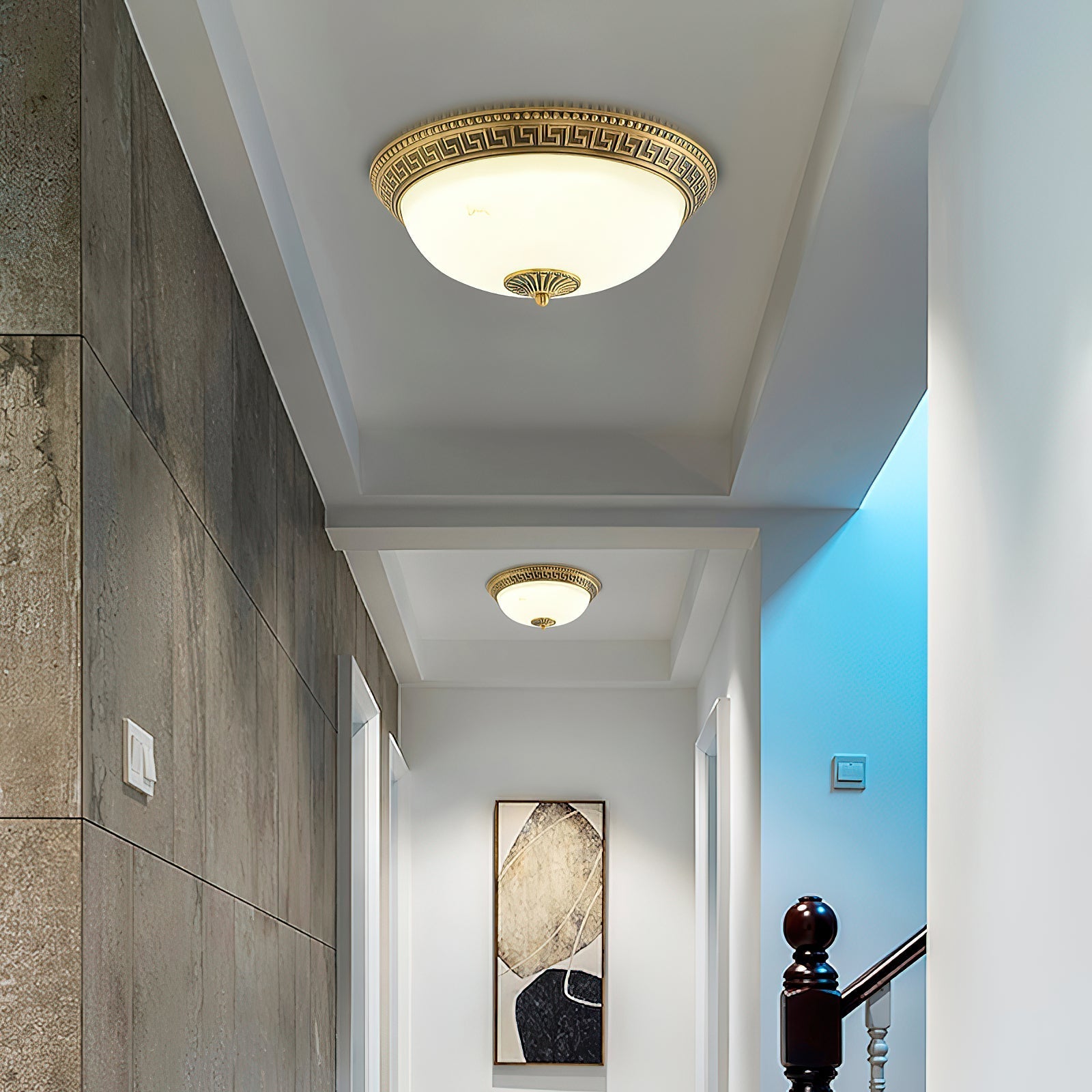 Angled view of the antique bronze Brahm lamp.