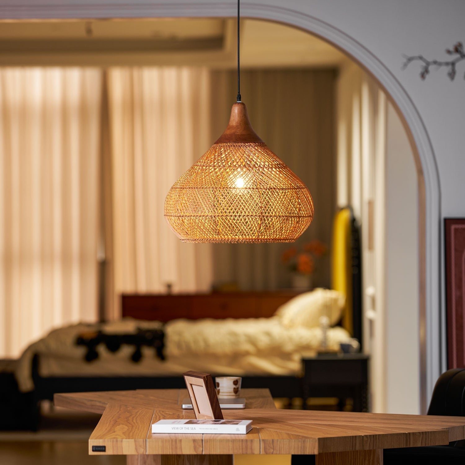 Solavn Rattan Wood Pendant Lamp-Neutral Decor