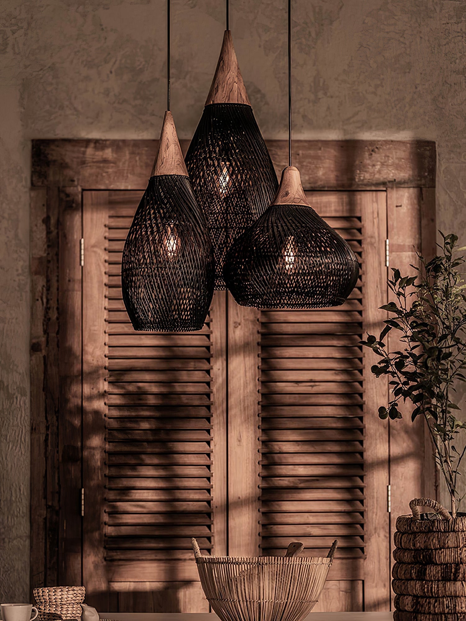 Braided Rattan Swag Pendant Lamp-Neutral Decor