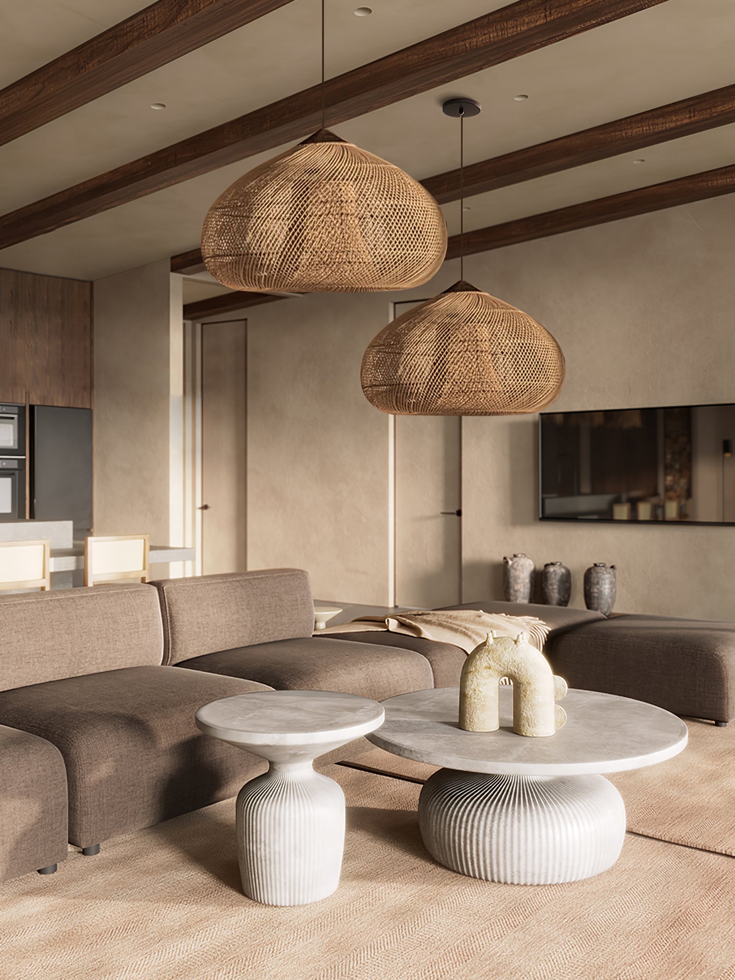 Cora Pendant Lamp Rattan Swag Woven-Neutral Decor