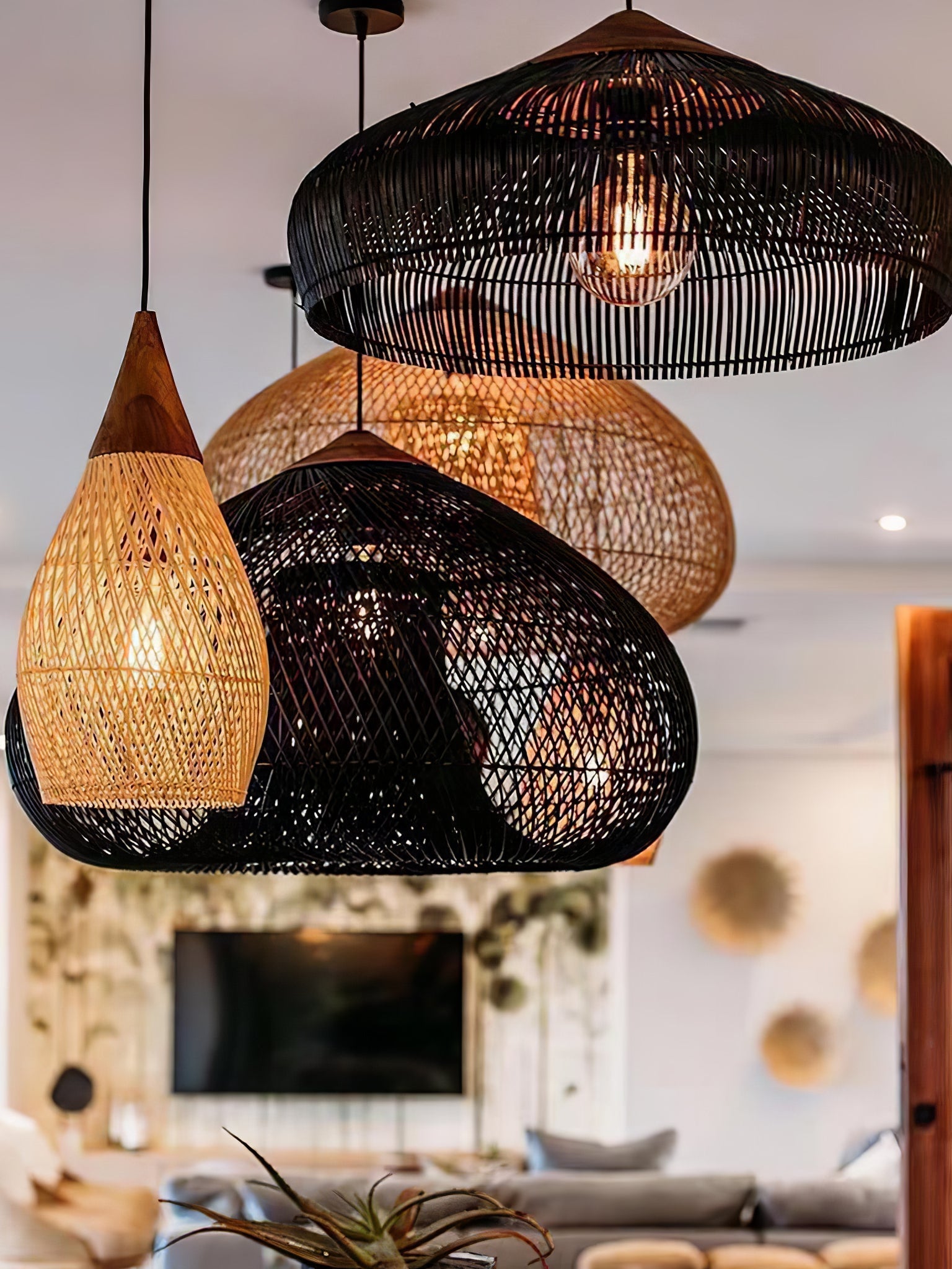 Cora Pendant Lamp Rattan Swag Woven-Neutral Decor