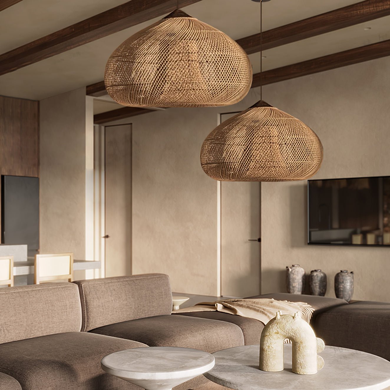 Cora Pendant Lamp Rattan Swag Woven-Neutral Decor