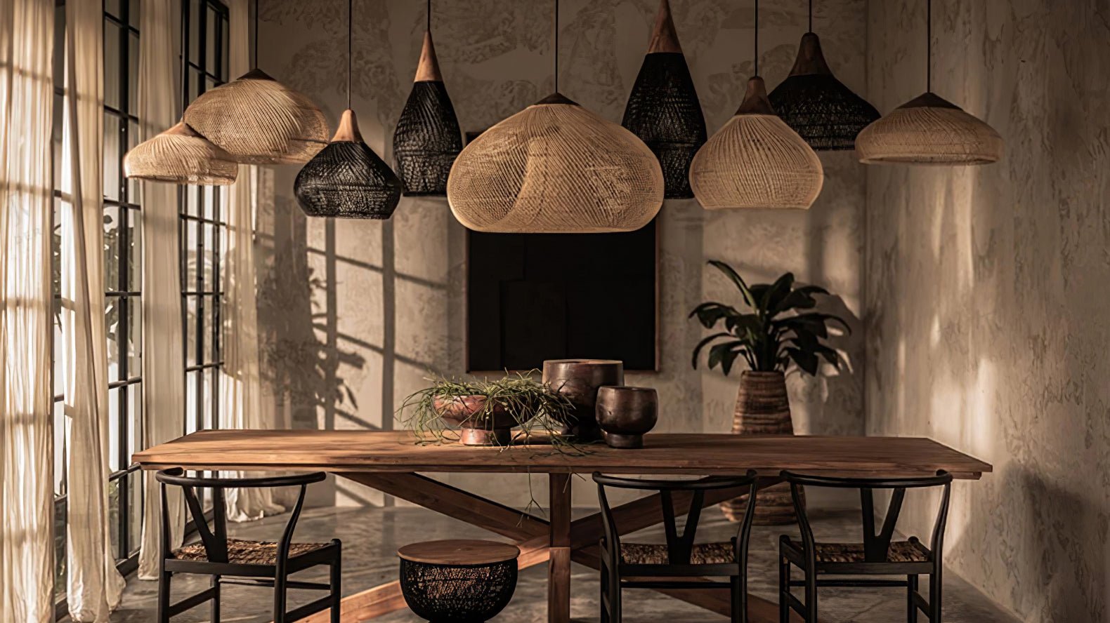 Cora Pendant Lamp Rattan Swag Woven-Neutral Decor