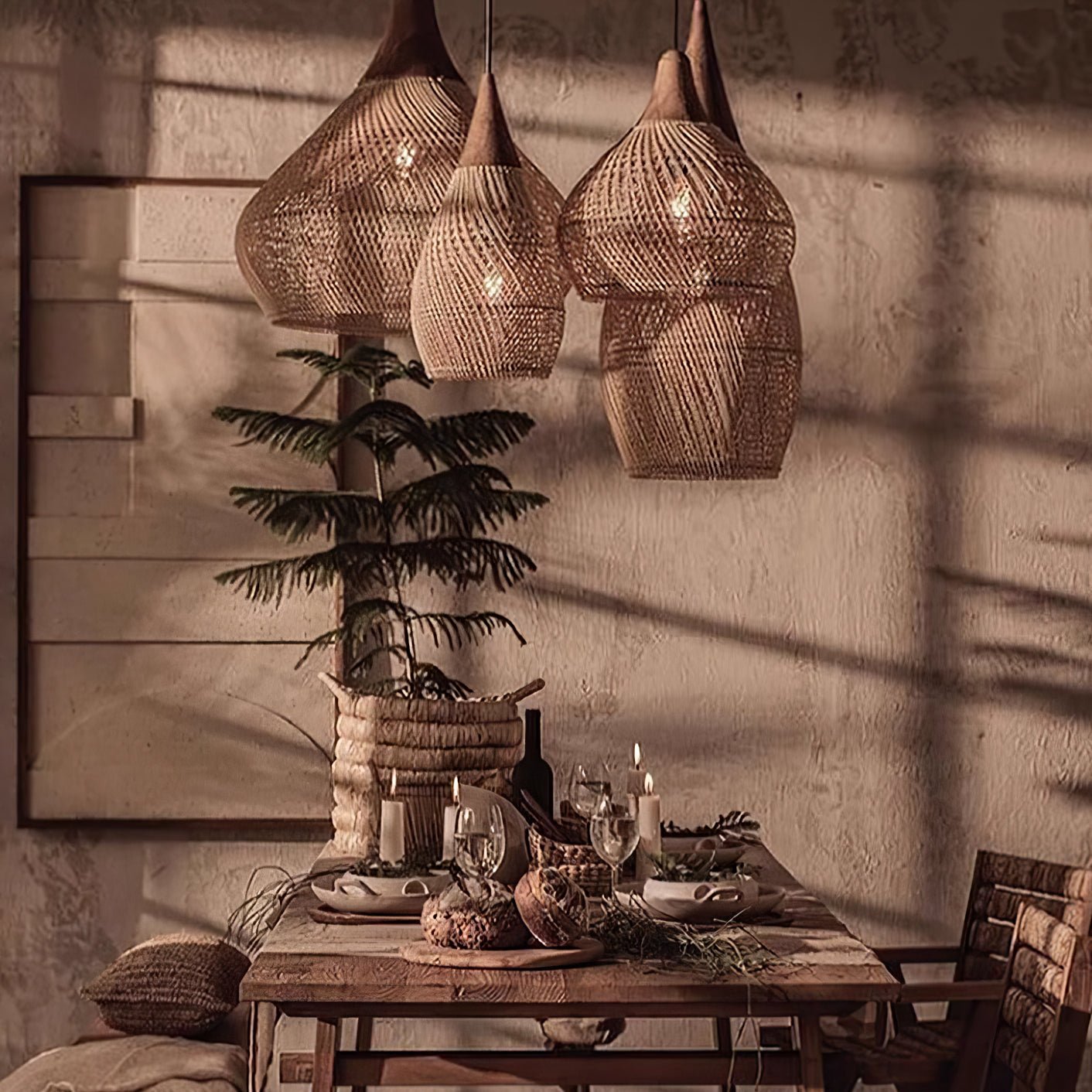 Cora Pendant Lamp Rattan Swag Woven-Neutral Decor