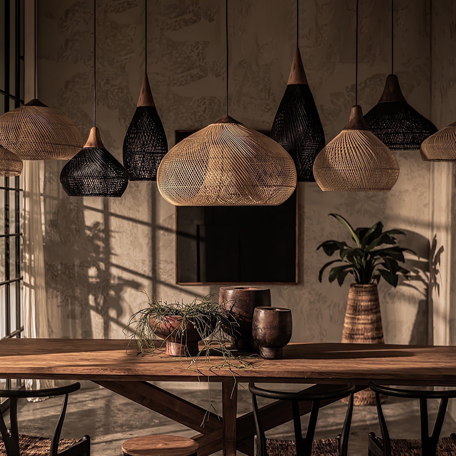 Solavn Rattan Wood Pendant Lamp-Neutral Decor