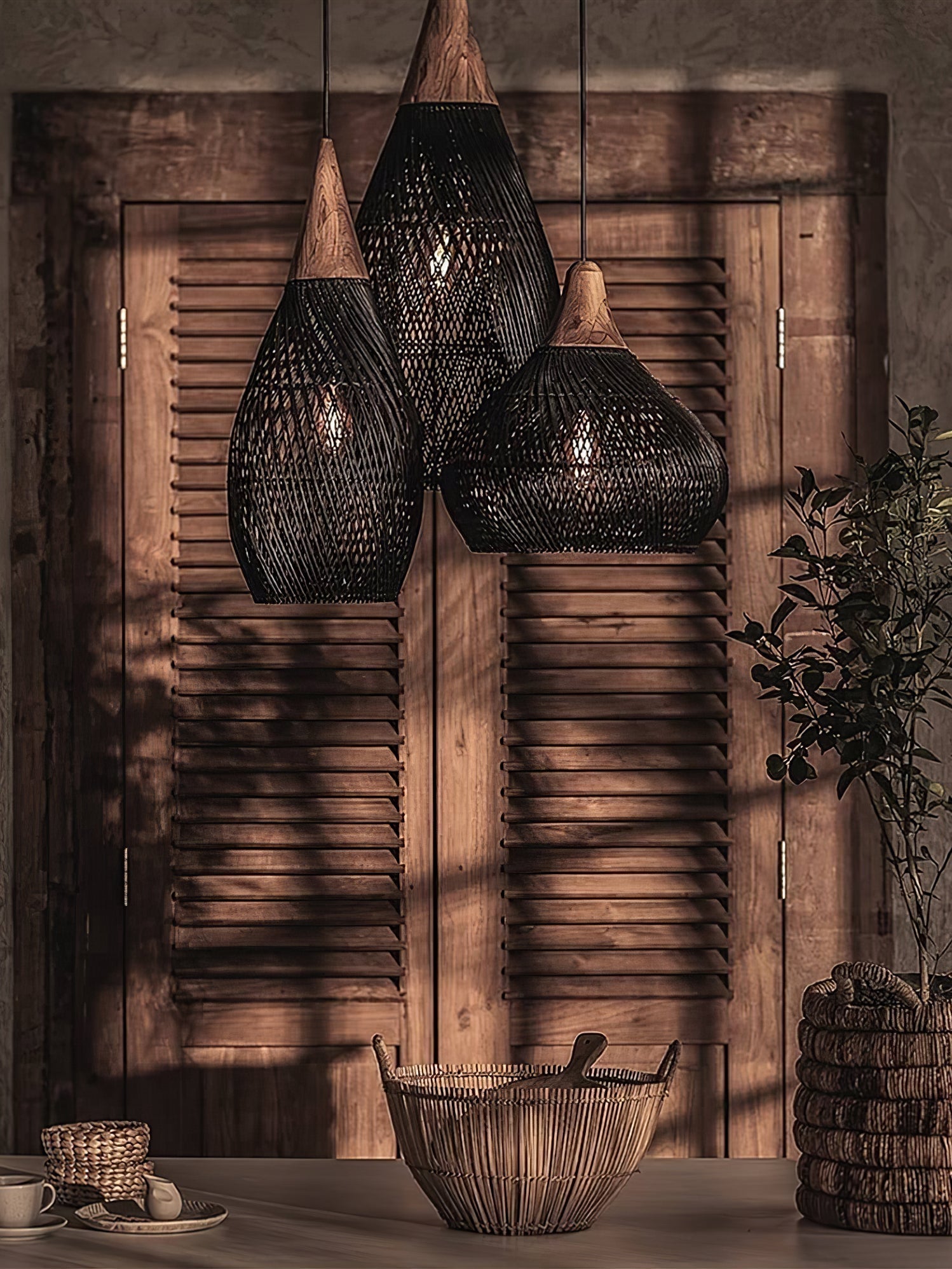 Solavn Rattan Wood Pendant Lamp-Neutral Decor