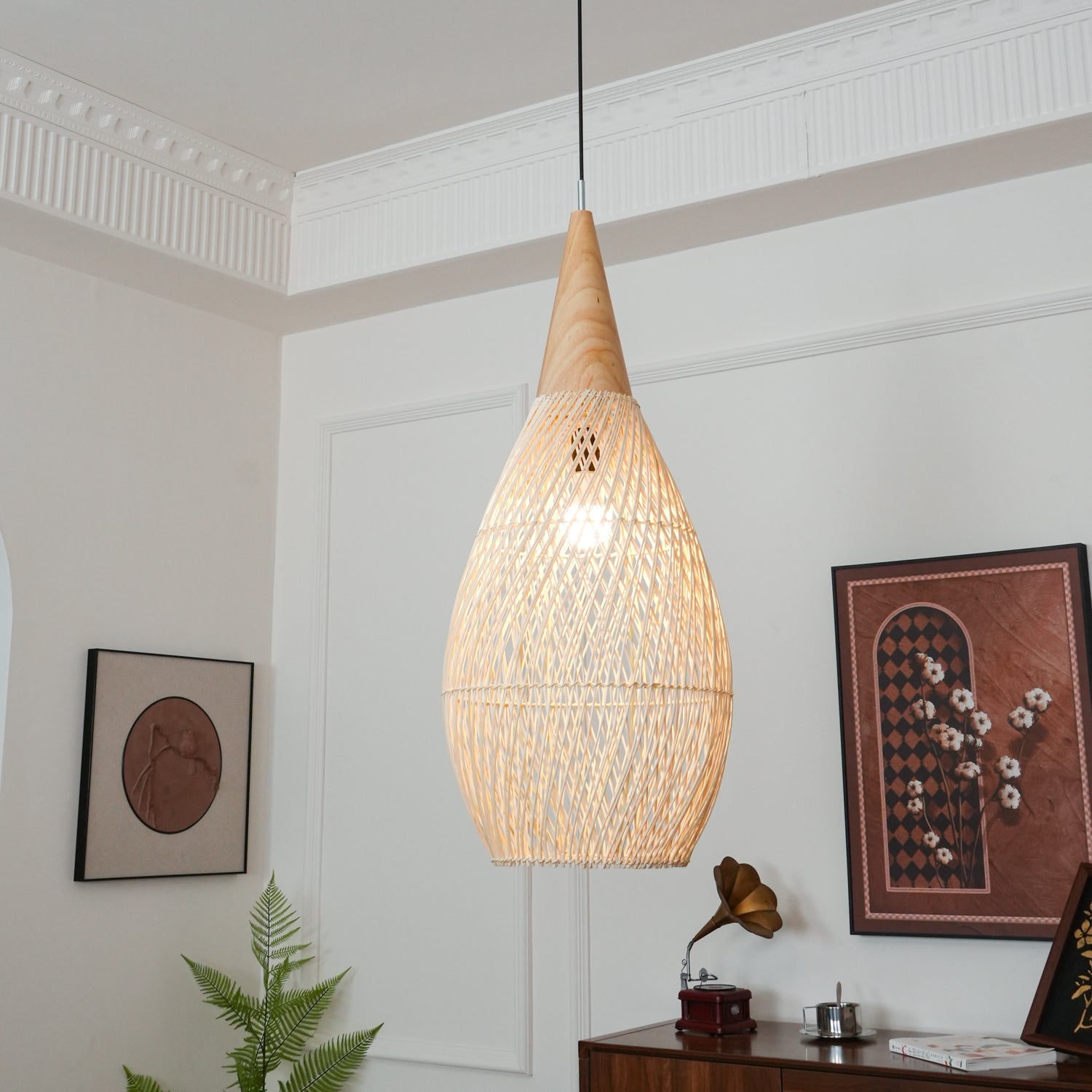 Braided Rattan Swag Pendant Lamp-Neutral Decor