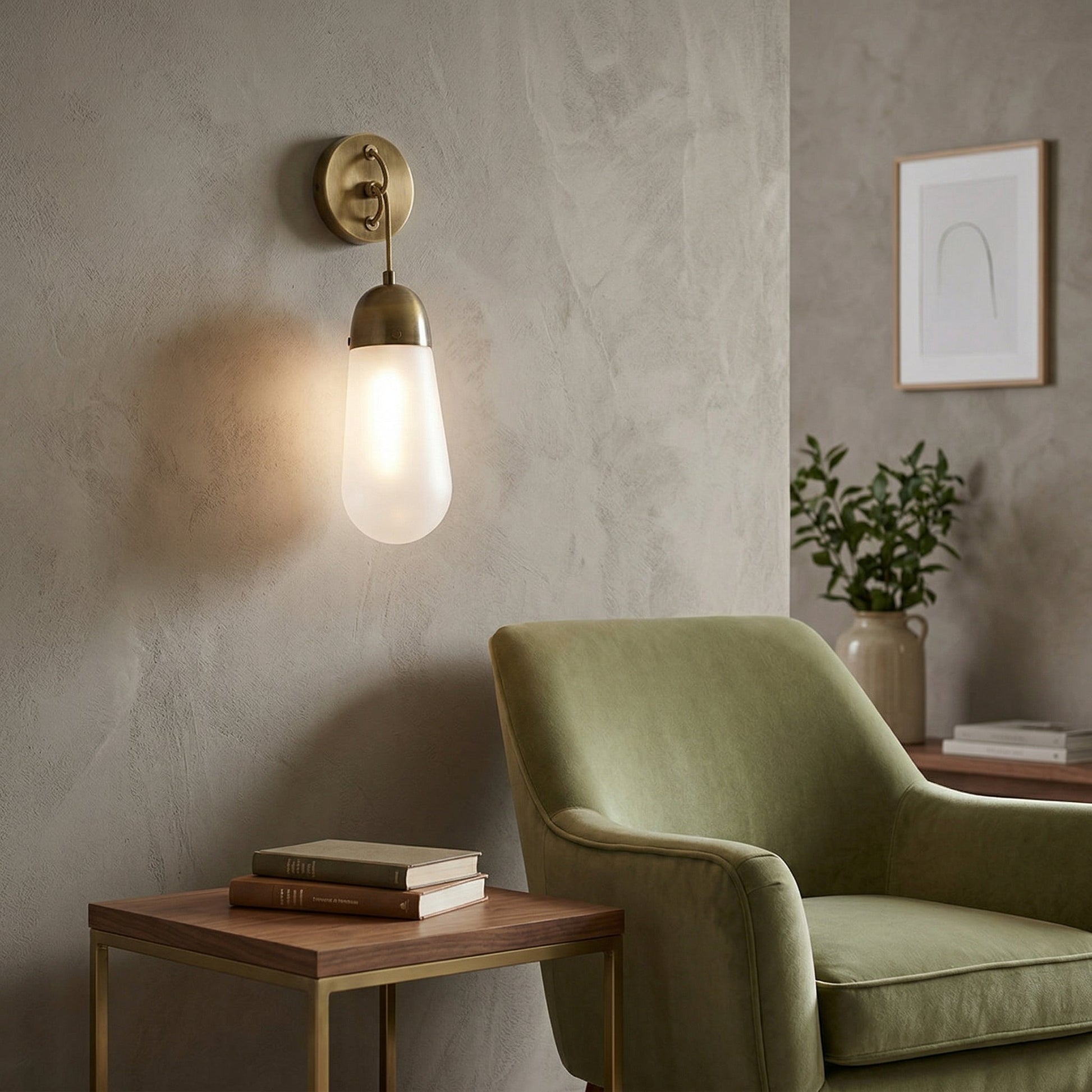 Lariat Wall Lamp in black finish in a modern bedroom setting.