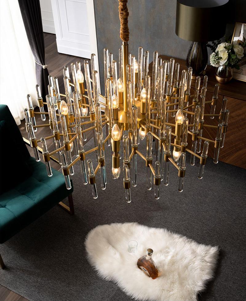 Jorine Chandelier Antique Brass Starburst-Neutral Decor