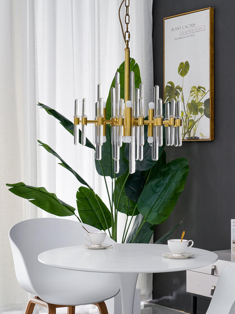 Jorine Chandelier Antique Brass Starburst-Neutral Decor