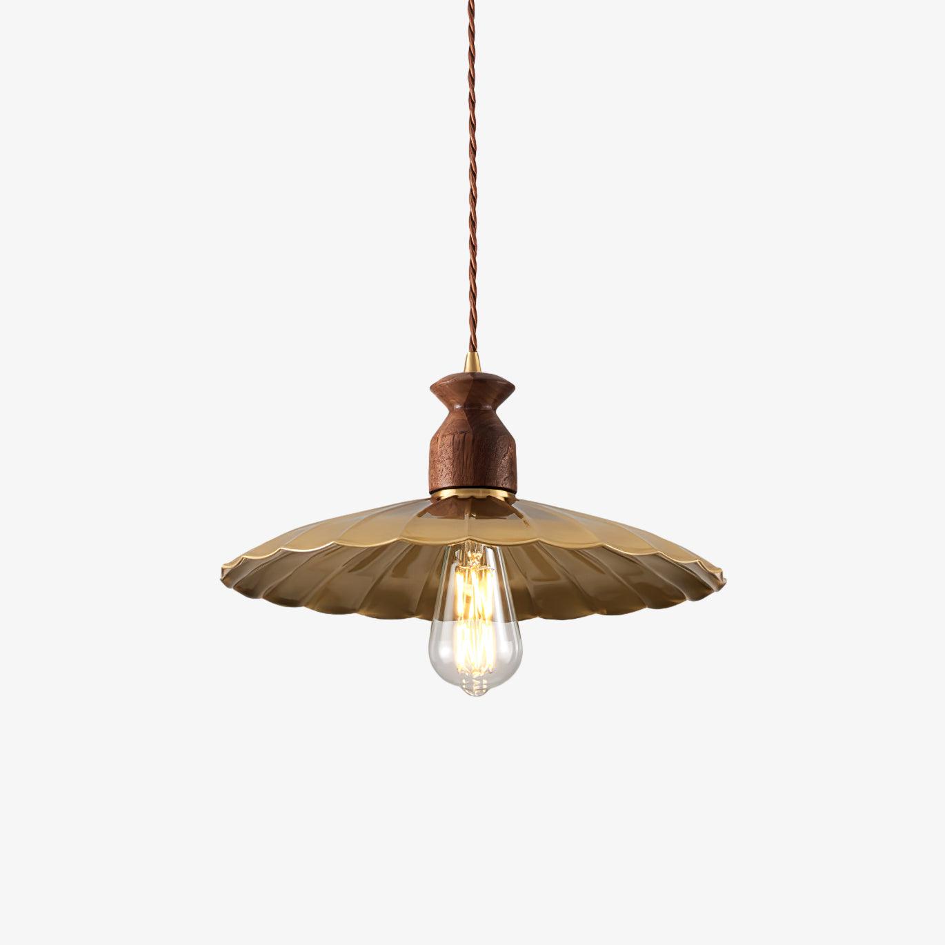 Qior Brass Classic Elegance Crest Wood Pendant Light-Neutral Decor