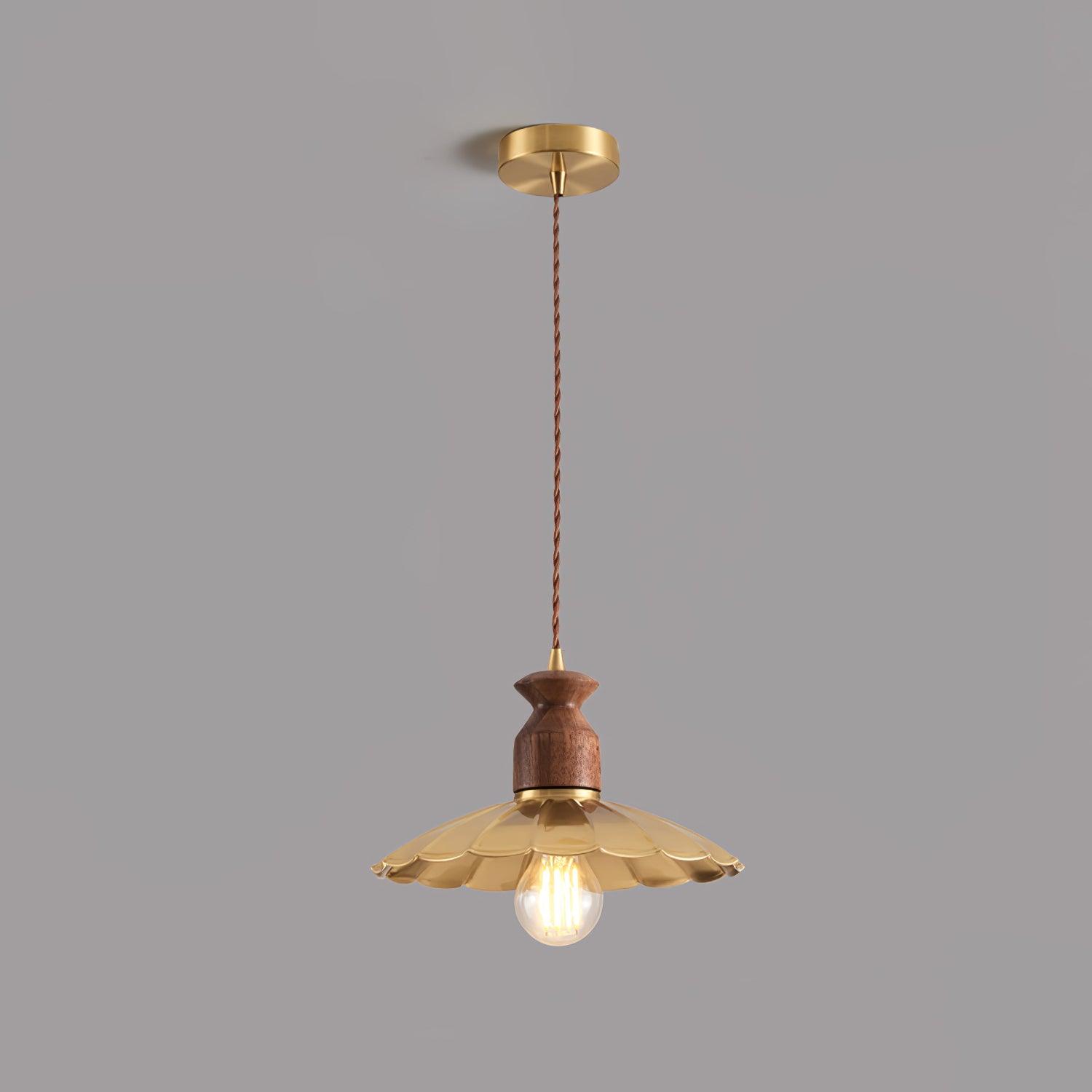 Qior Brass Classic Elegance Crest Wood Pendant Light-Neutral Decor