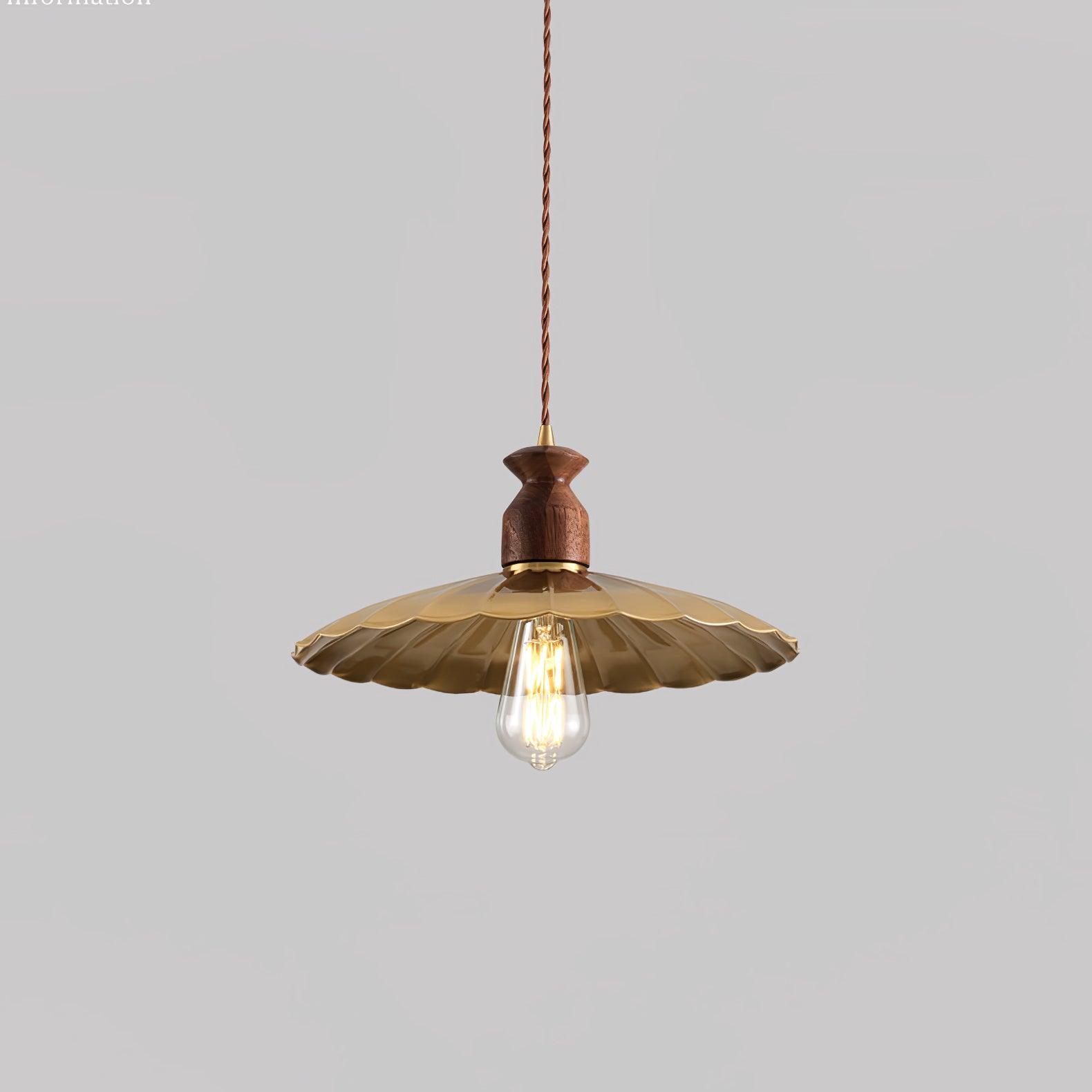Qior Brass Classic Elegance Crest Wood Pendant Light-Neutral Decor