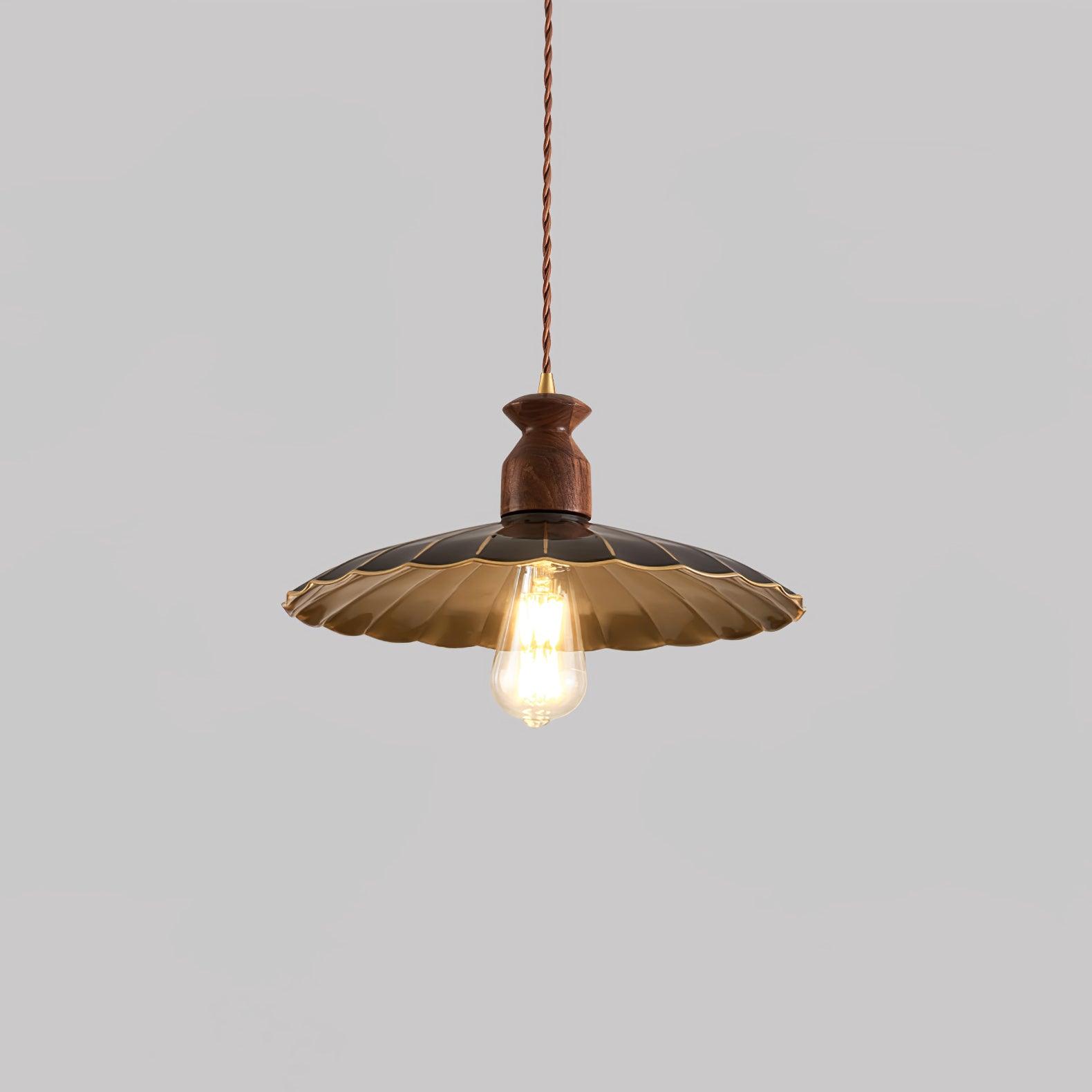 Qior Brass Classic Elegance Crest Wood Pendant Light-Neutral Decor