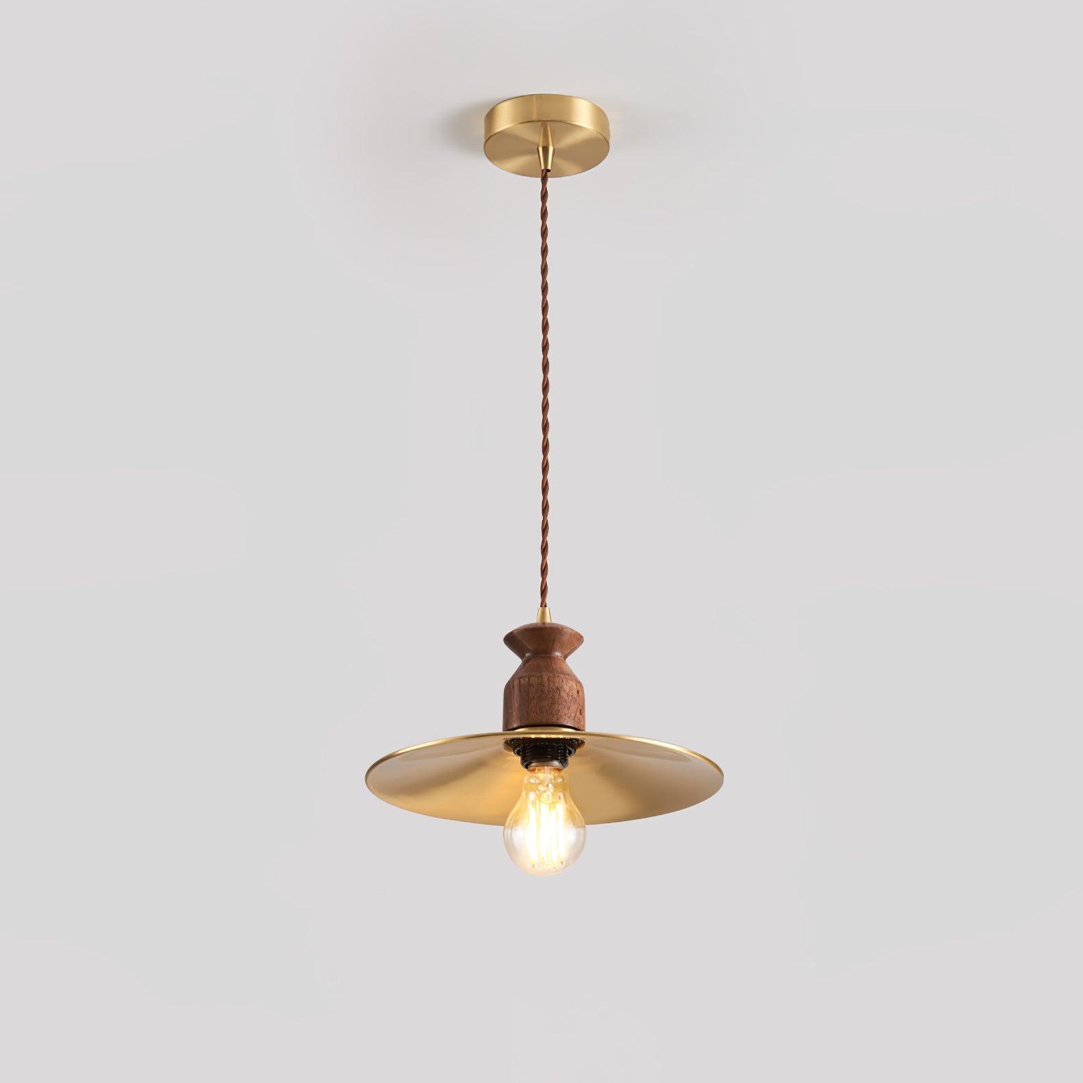 Qior Brass Classic Elegance Crest Wood Pendant Light-Neutral Decor