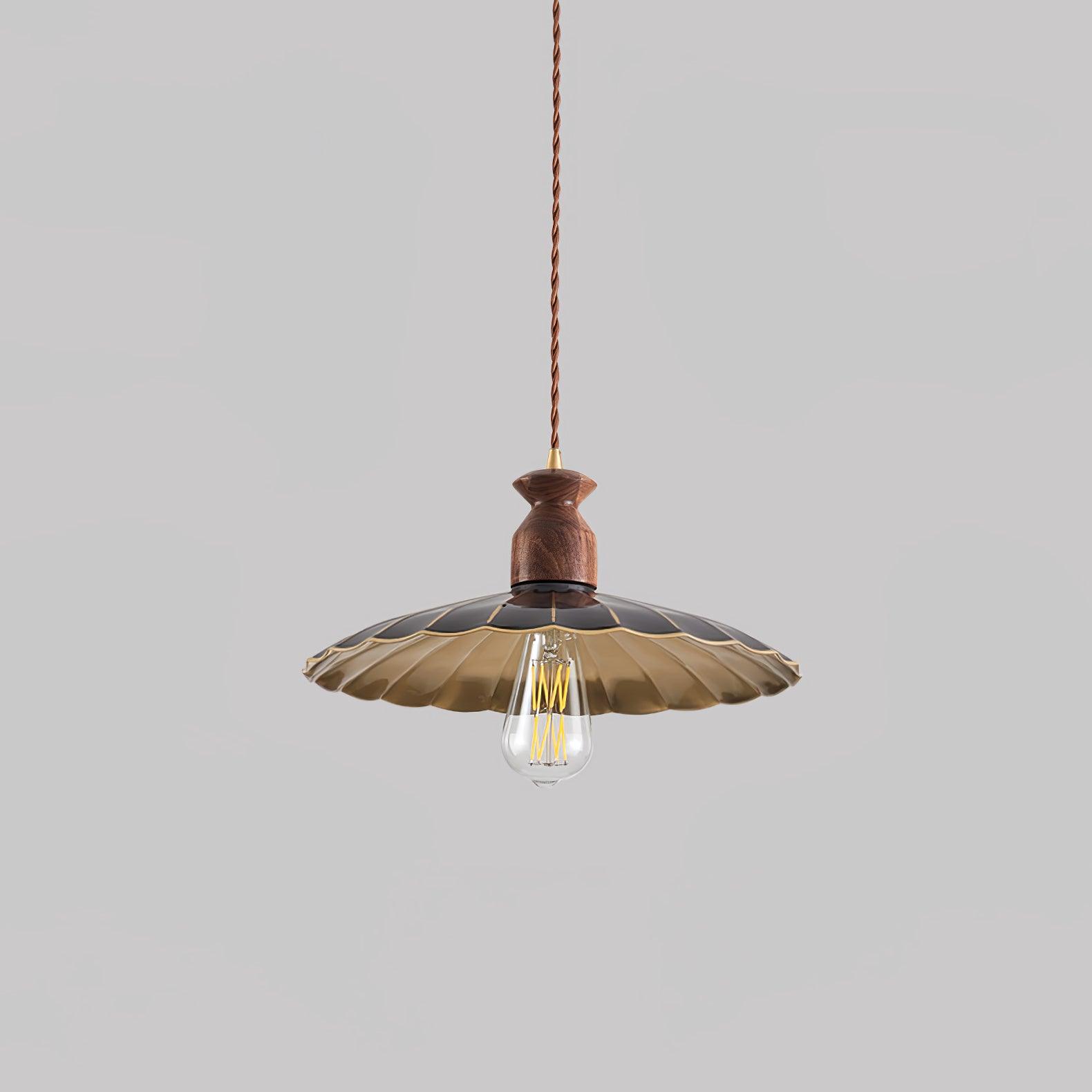 Qior Brass Classic Elegance Crest Wood Pendant Light-Neutral Decor