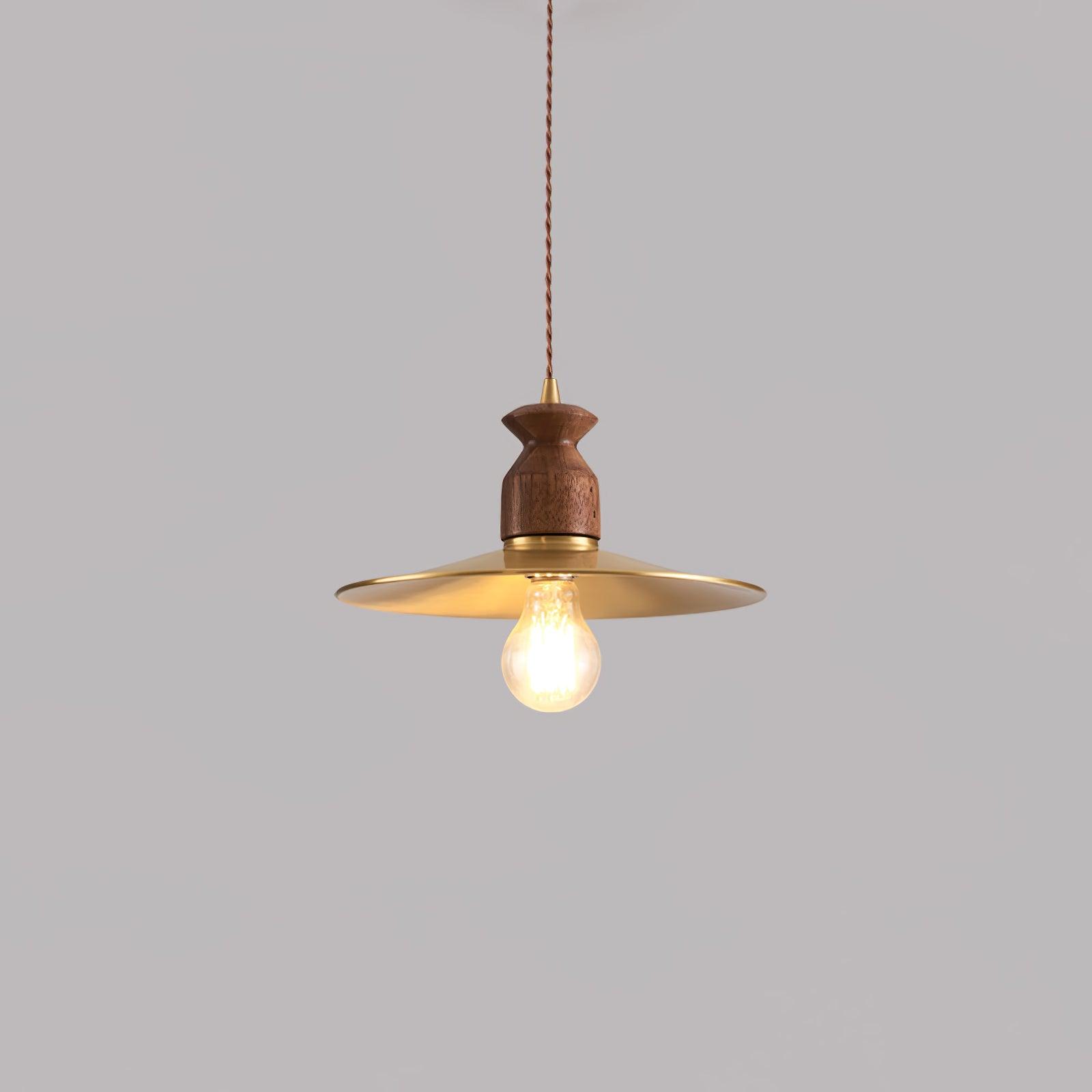Qior Brass Classic Elegance Crest Wood Pendant Light-Neutral Decor
