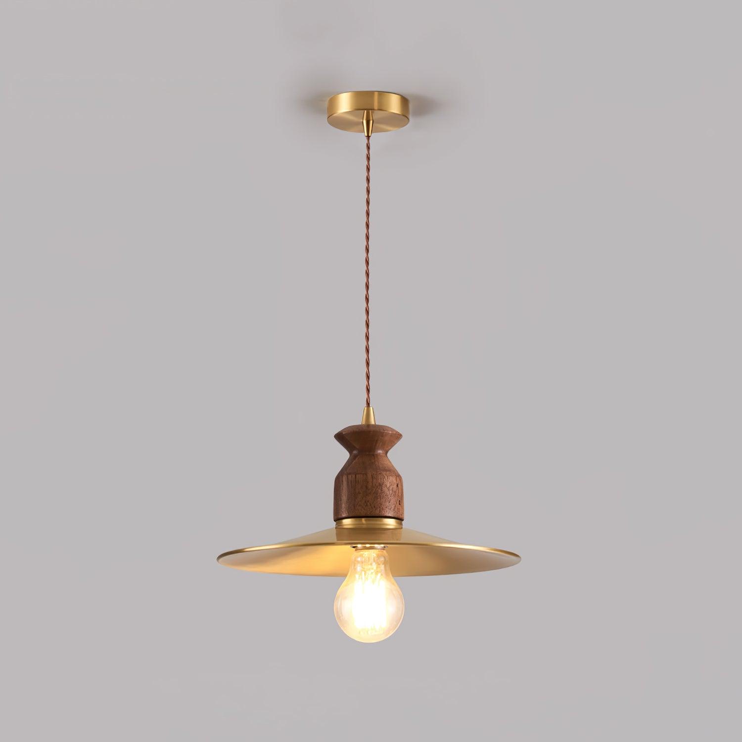 Qior Brass Classic Elegance Crest Wood Pendant Light-Neutral Decor