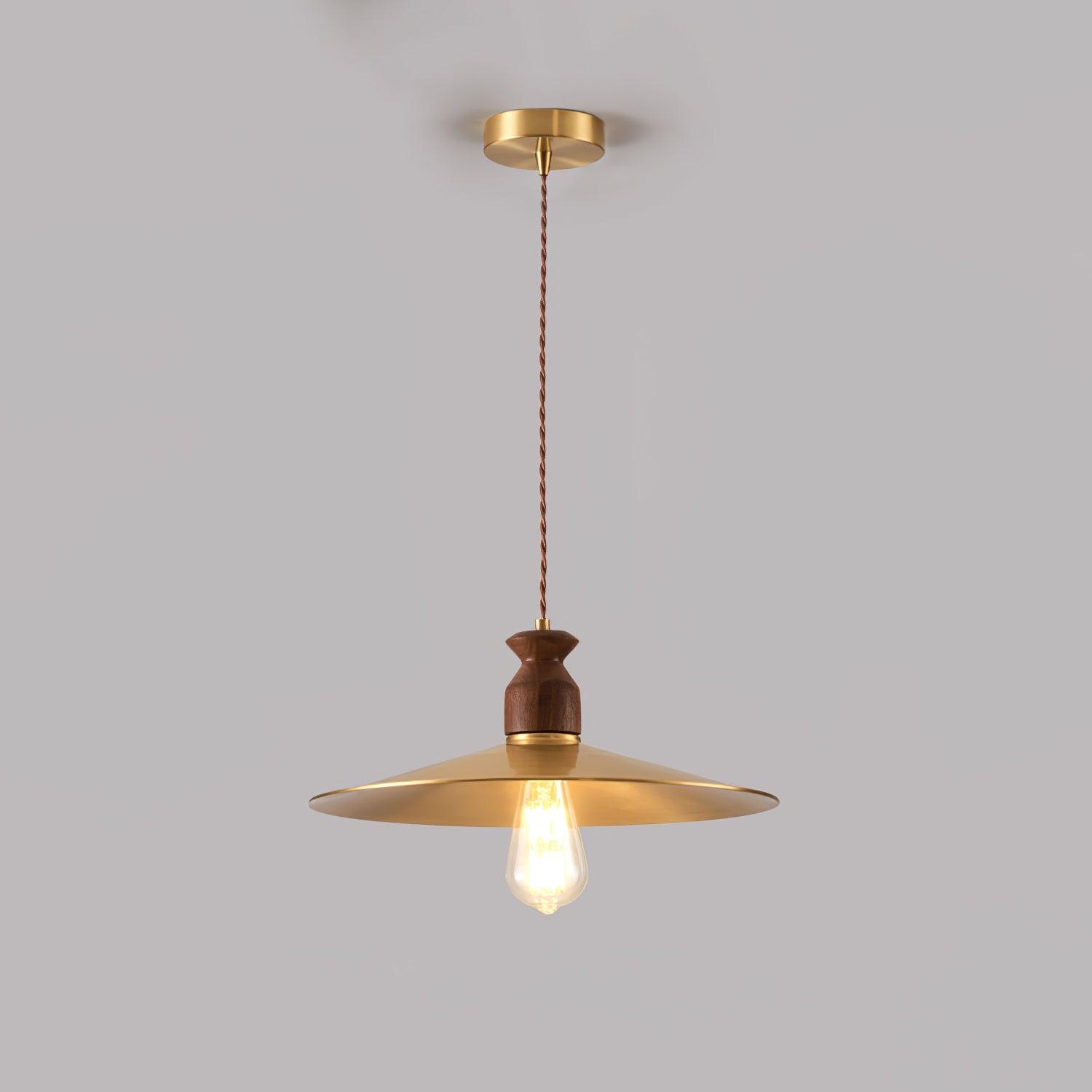 Qior Brass Classic Elegance Crest Wood Pendant Light-Neutral Decor
