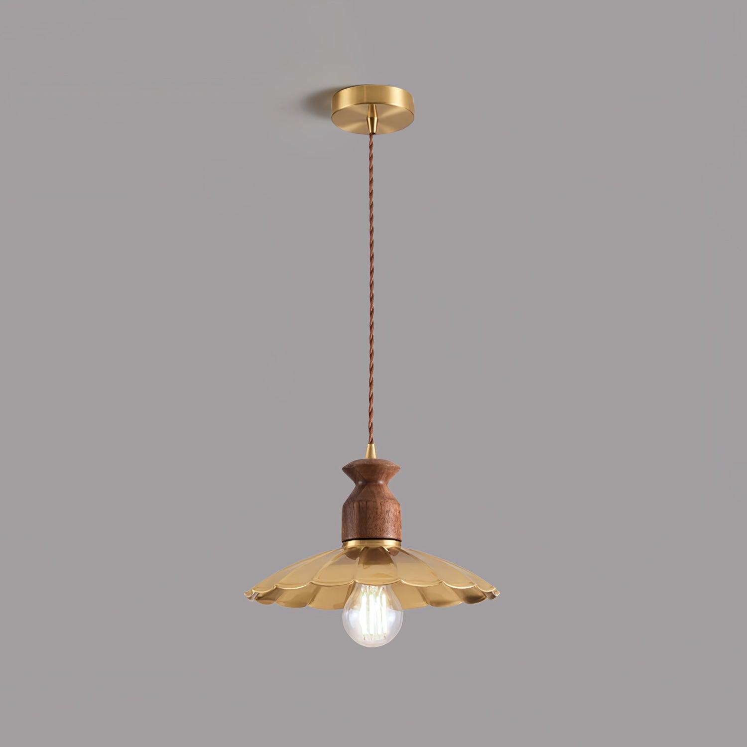Qior Brass Classic Elegance Crest Wood Pendant Light-Neutral Decor