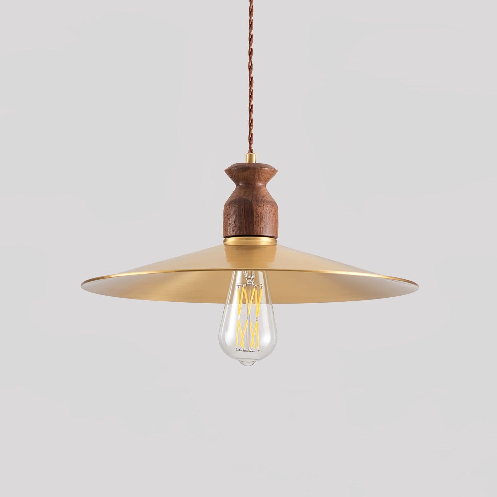 Qior Brass Classic Elegance Crest Wood Pendant Light-Neutral Decor