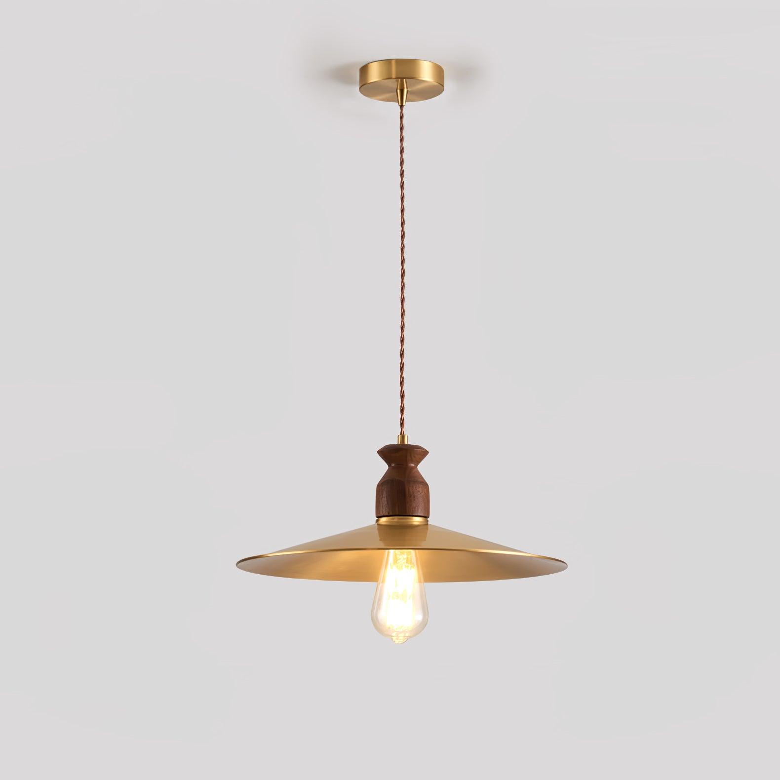 Qior Brass Classic Elegance Crest Wood Pendant Light-Neutral Decor