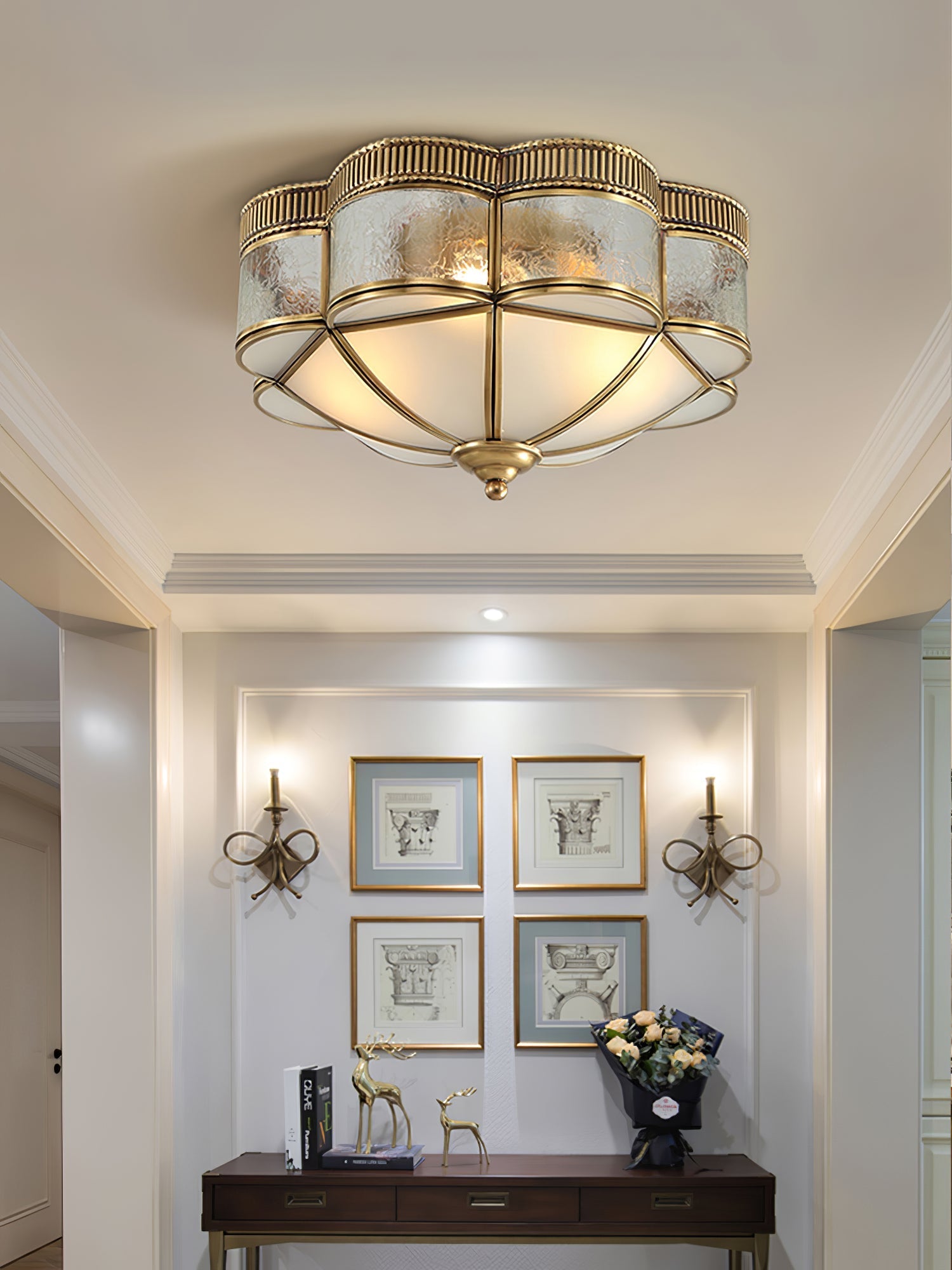 Nixor Ceiling Lamp Brass Dome Frosted Classic Elegant-Neutral Decor