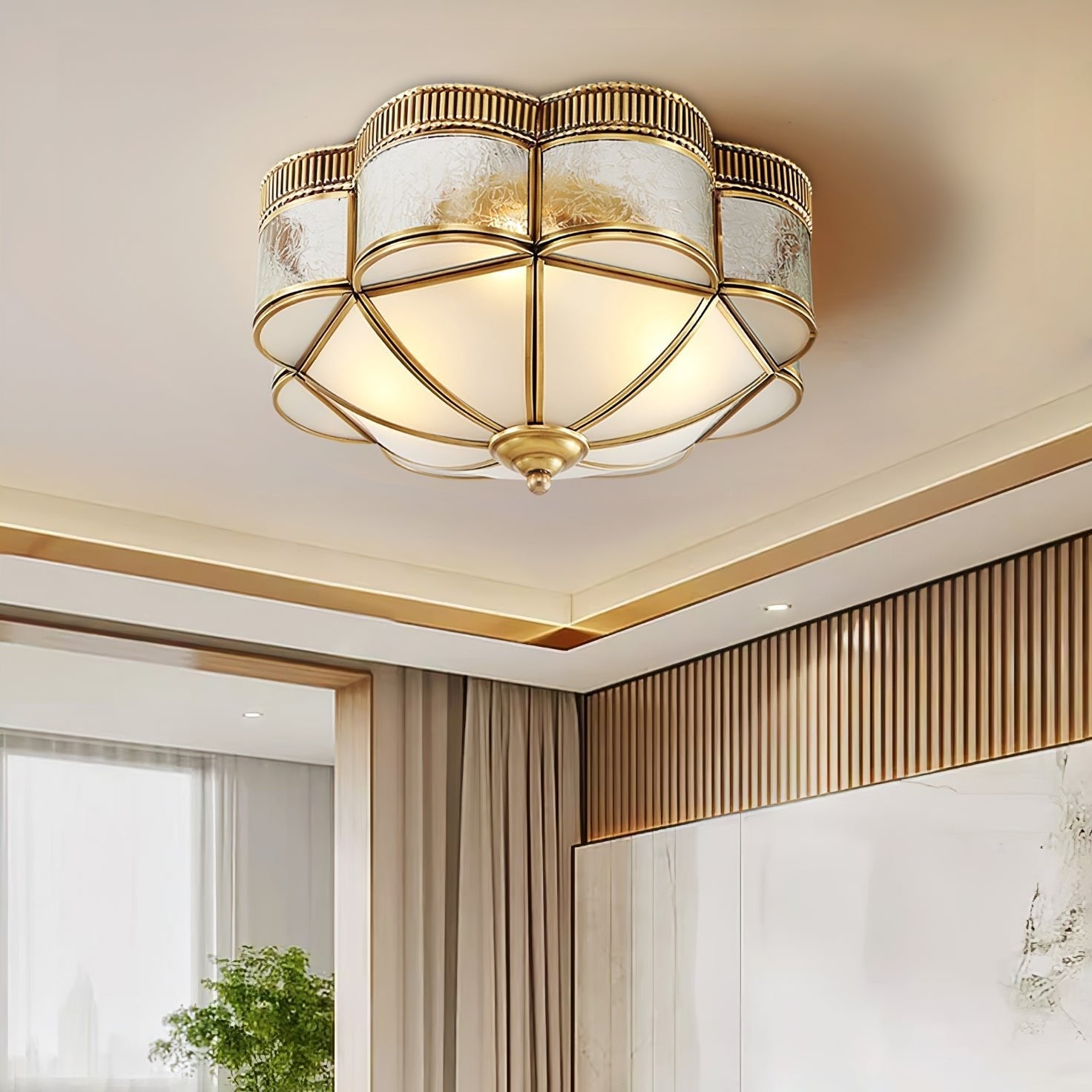 Nixor Ceiling Lamp Brass Dome Frosted Classic Elegant-Neutral Decor