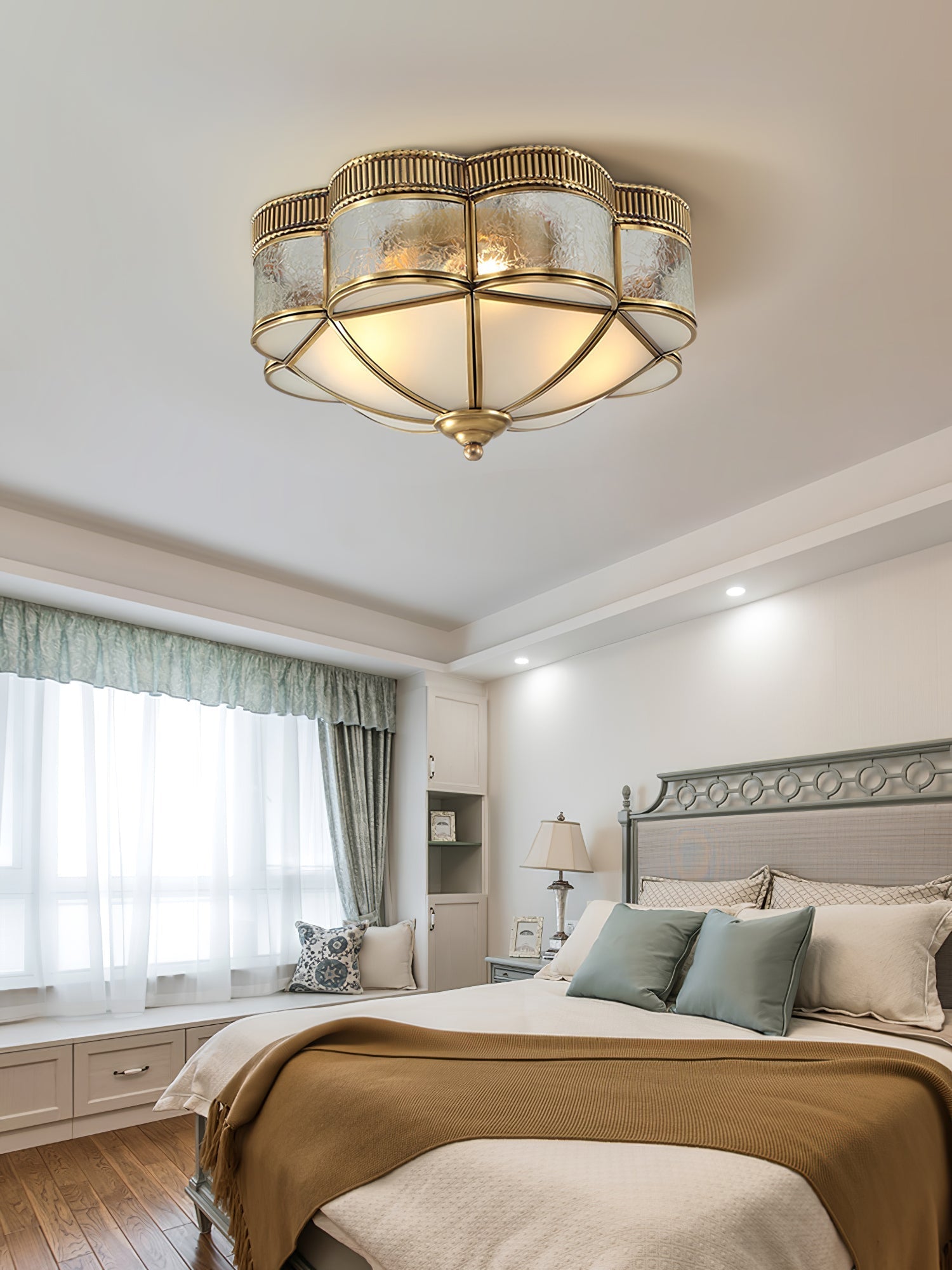 Nixor Ceiling Lamp Brass Dome Frosted Classic Elegant-Neutral Decor