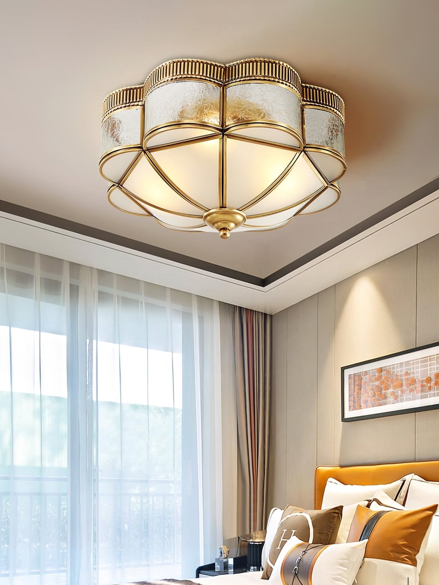 Nixor Ceiling Lamp Brass Dome Frosted Classic Elegant-Neutral Decor