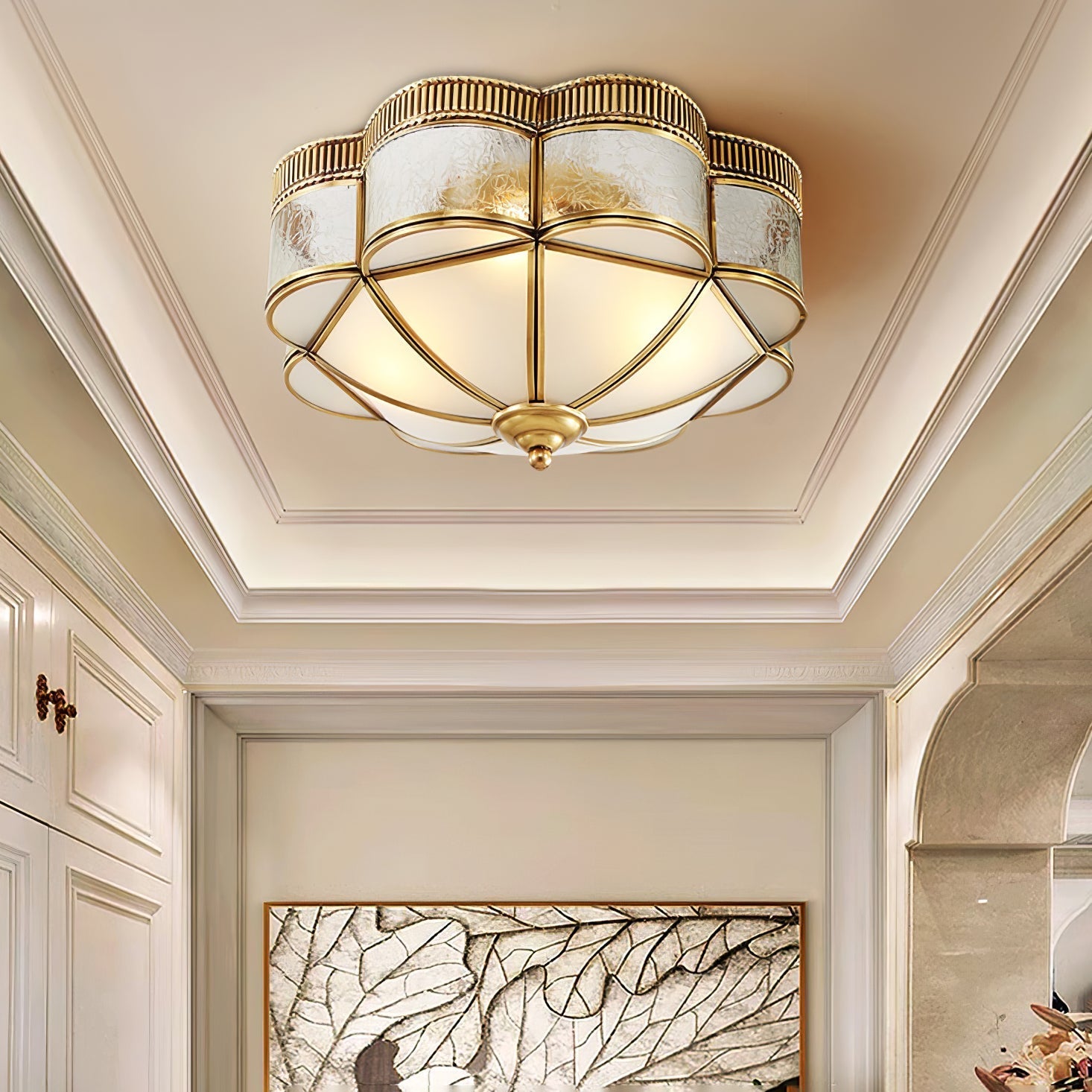 Nixor Ceiling Lamp Brass Dome Frosted Classic Elegant-Neutral Decor