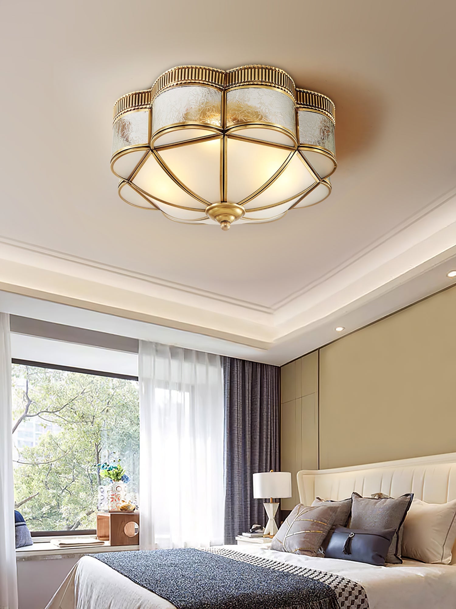 Nixor Ceiling Lamp Brass Dome Frosted Classic Elegant-Neutral Decor