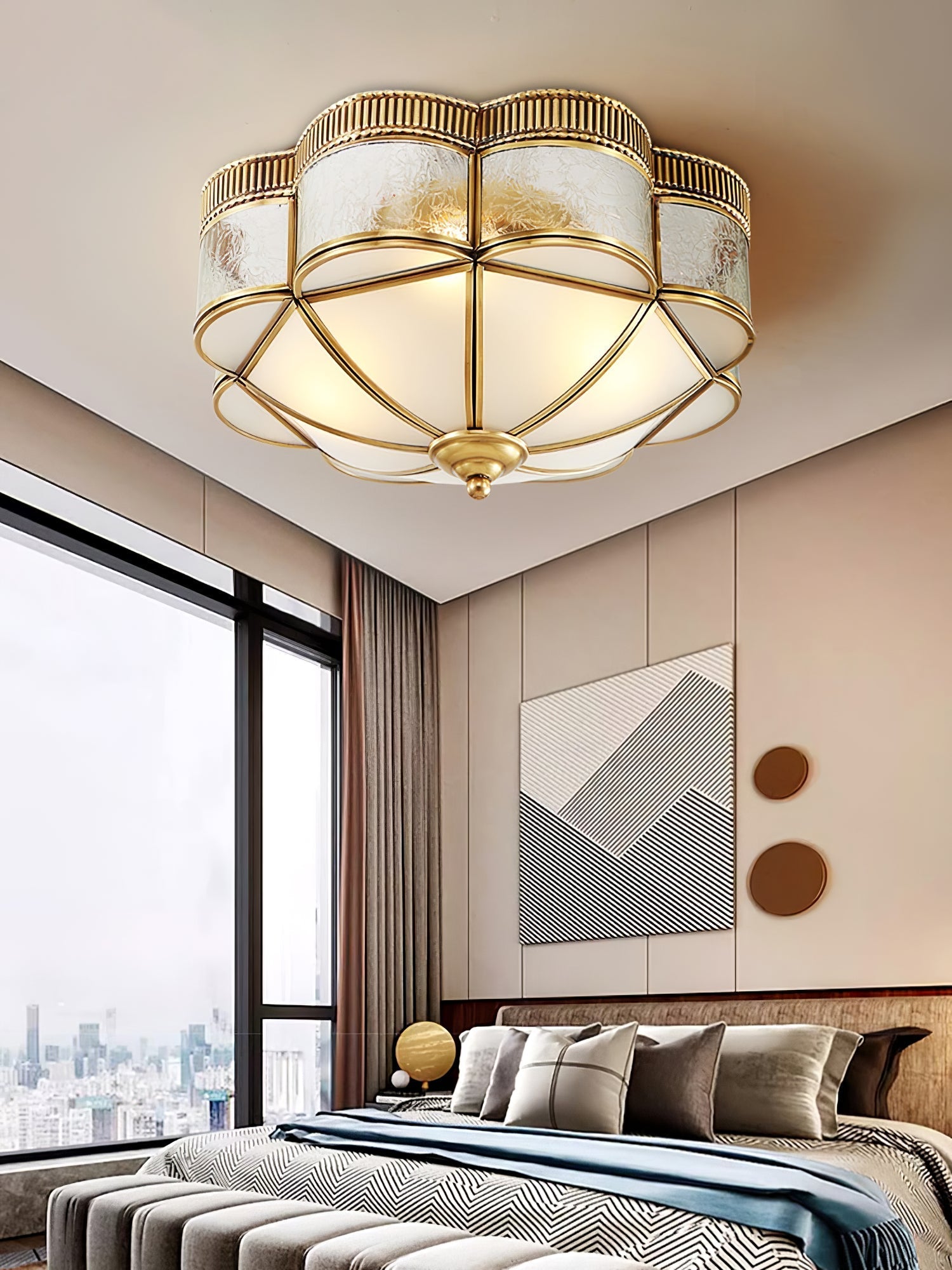 Nixor Ceiling Lamp Brass Dome Frosted Classic Elegant-Neutral Decor