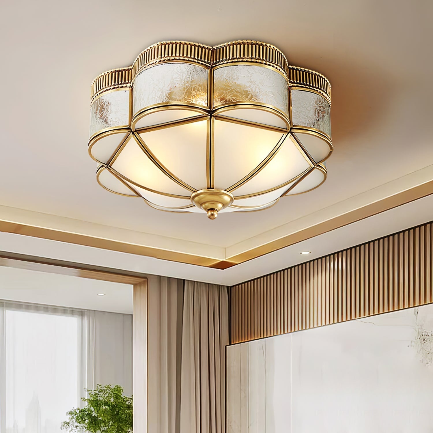Nixor Ceiling Lamp Brass Dome Frosted Classic Elegant-Neutral Decor