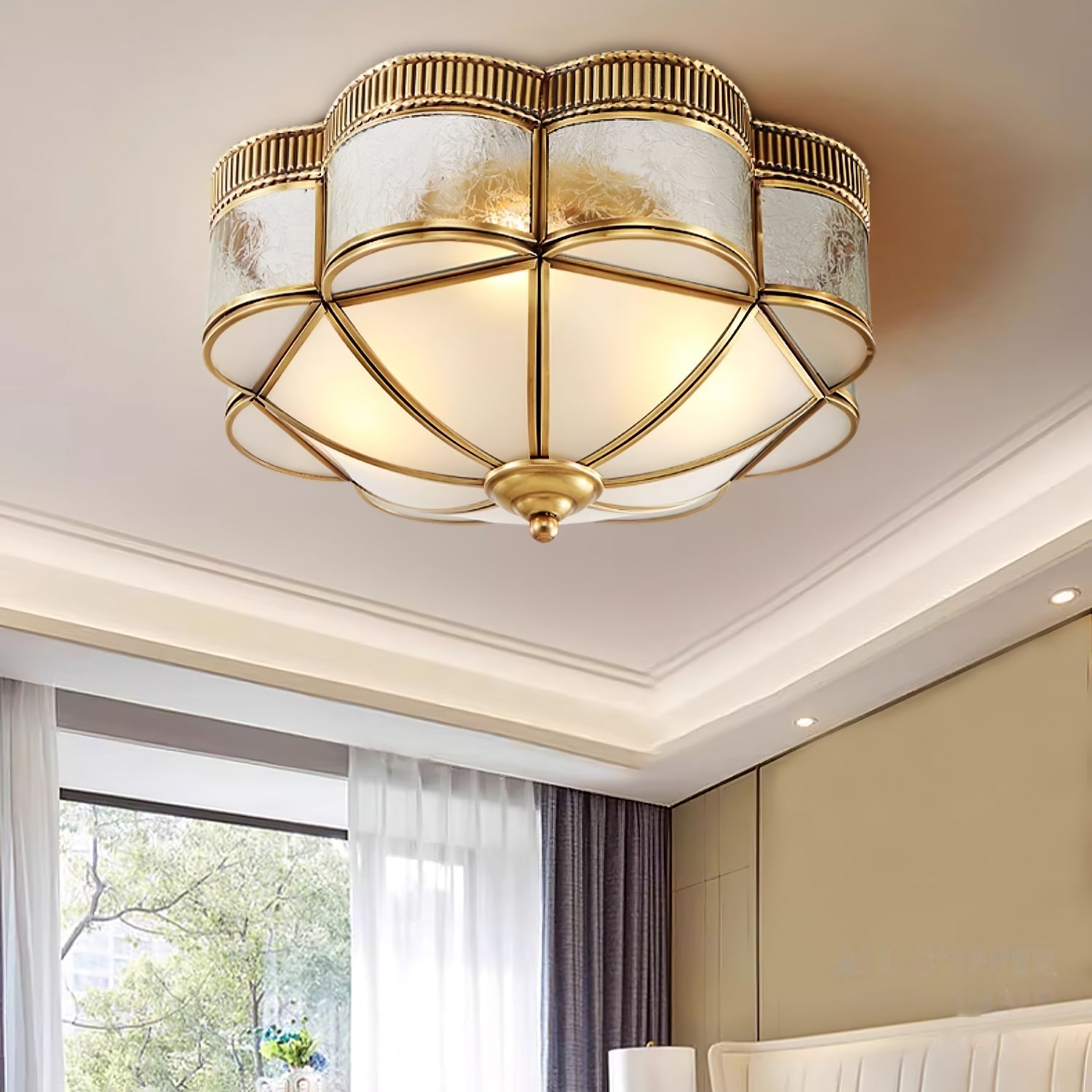 Nixor Ceiling Lamp Brass Dome Frosted Classic Elegant-Neutral Decor
