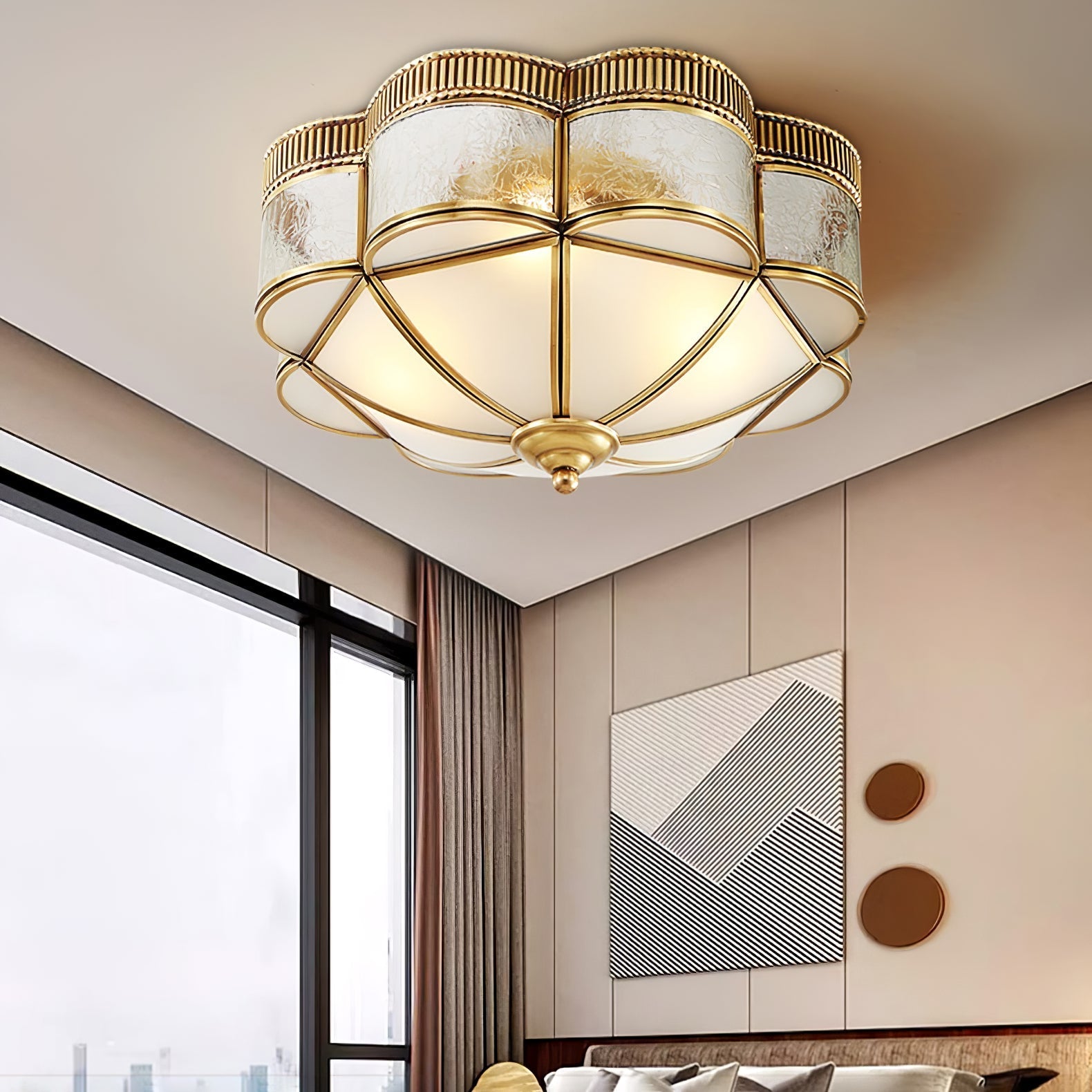 Nixor Ceiling Lamp Brass Dome Frosted Classic Elegant-Neutral Decor