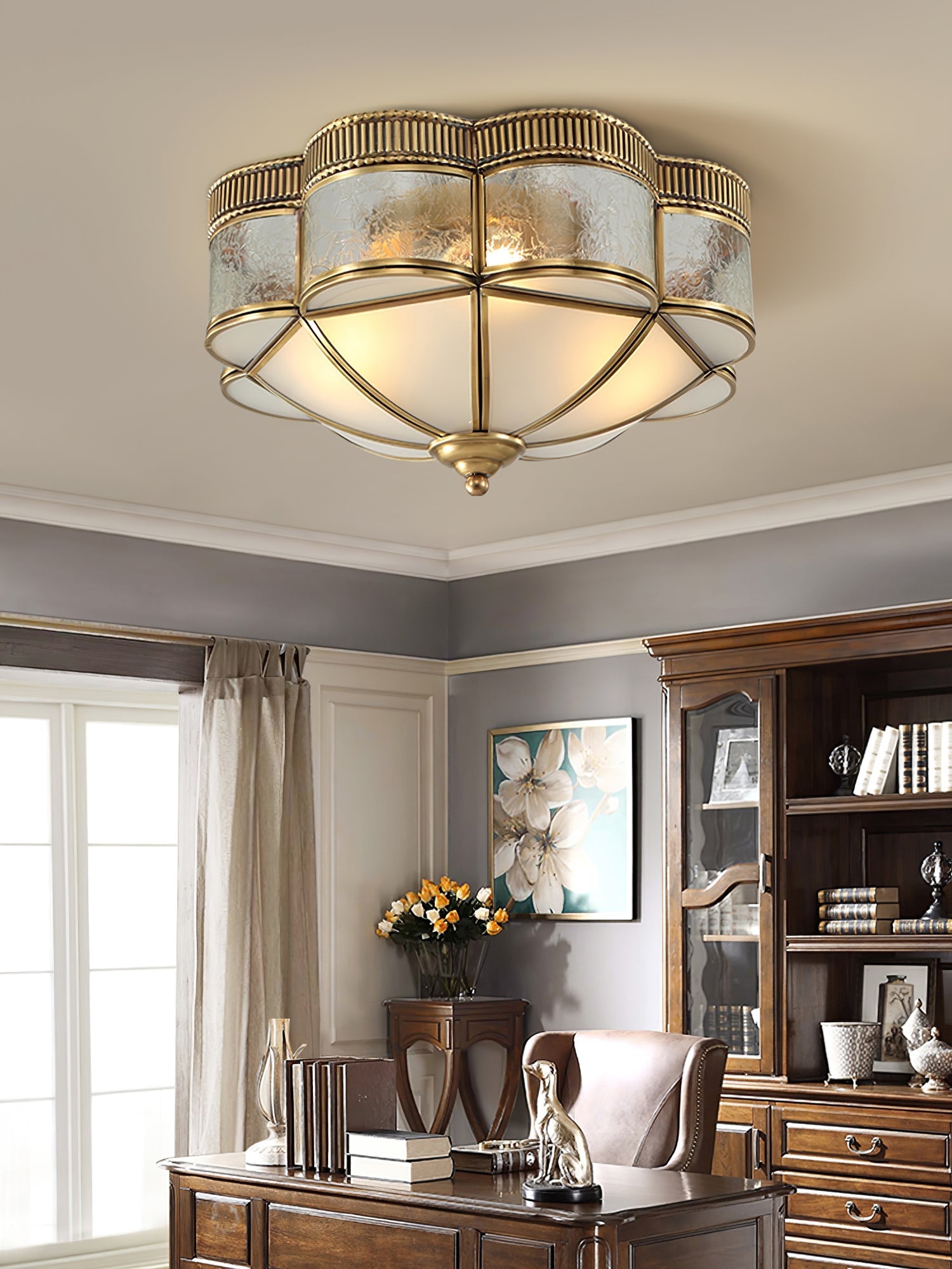 Nixor Ceiling Lamp Brass Dome Frosted Classic Elegant-Neutral Decor