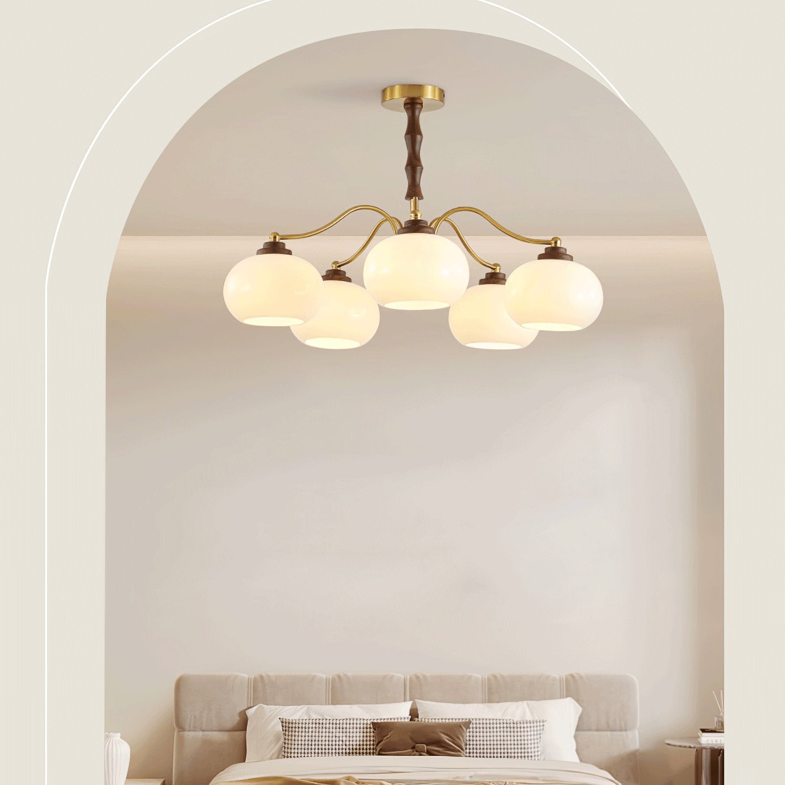 Lustra Chandelier Walnut Glass Globe-Neutral Decor