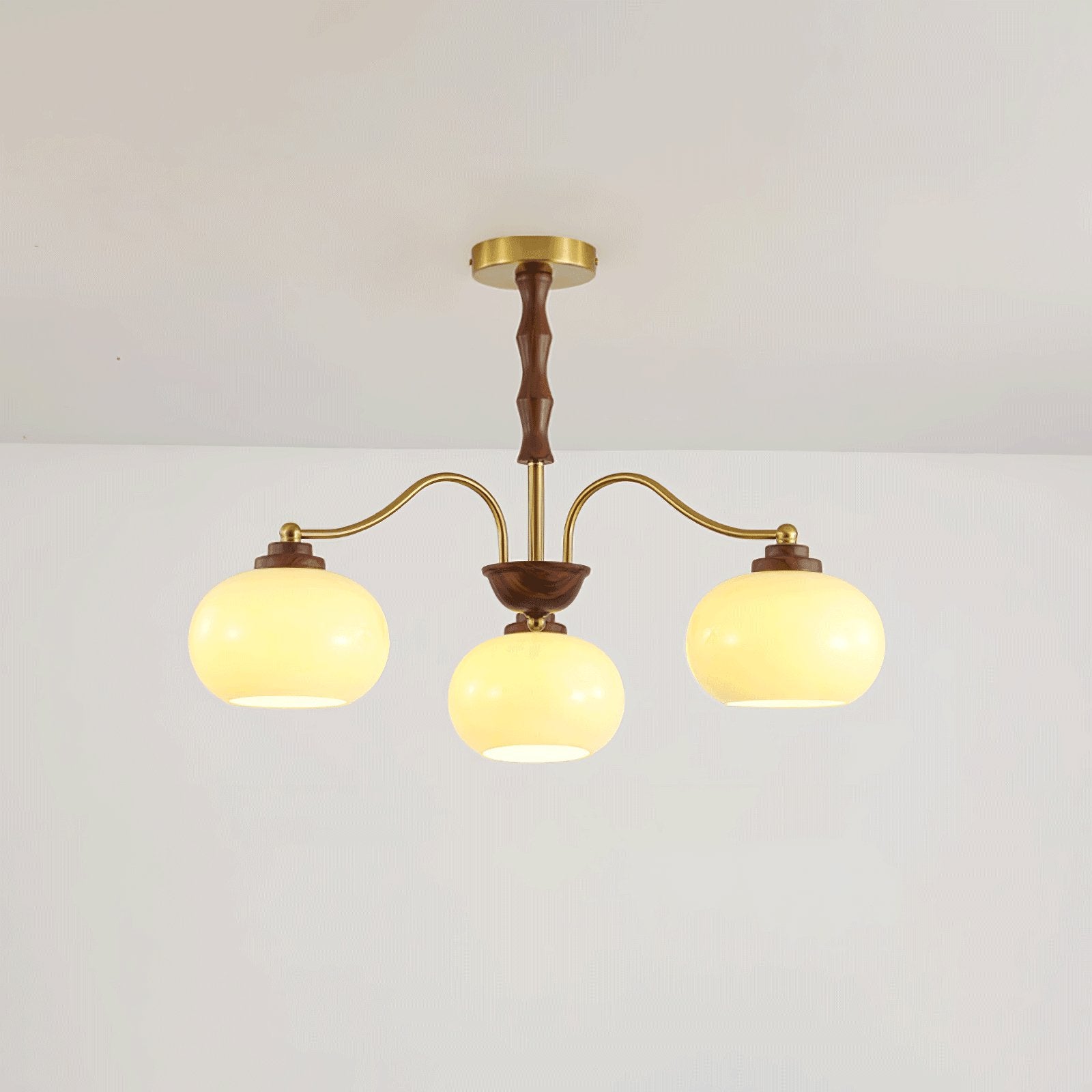 Lustra Chandelier Walnut Glass Globe-Neutral Decor